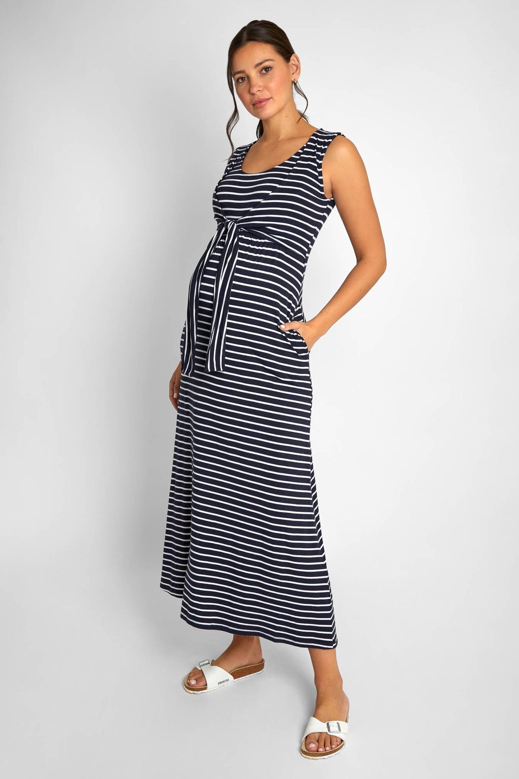 Navy JoJo Maman Bébé Breton Maternity & Nursing Maxi Dress