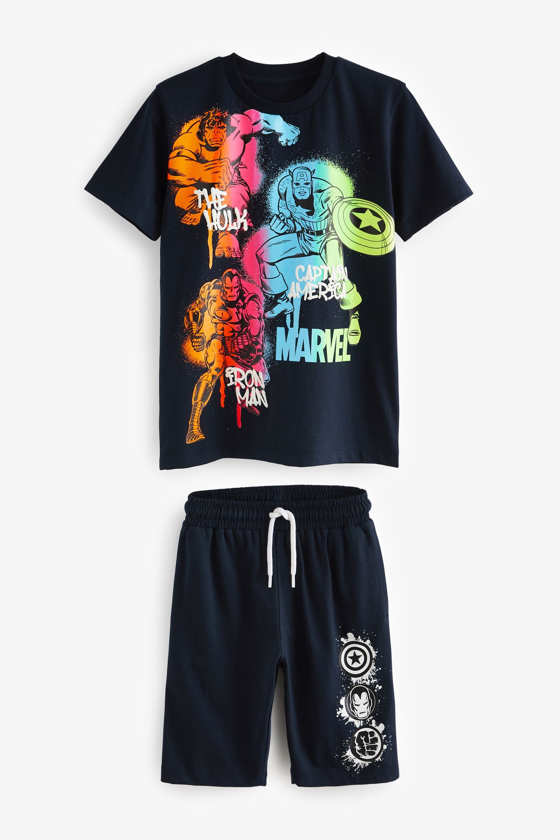 Navy Marvel Short Sleeves 100% Cotton T-Shirt & Shorts Set (3-16yrs)