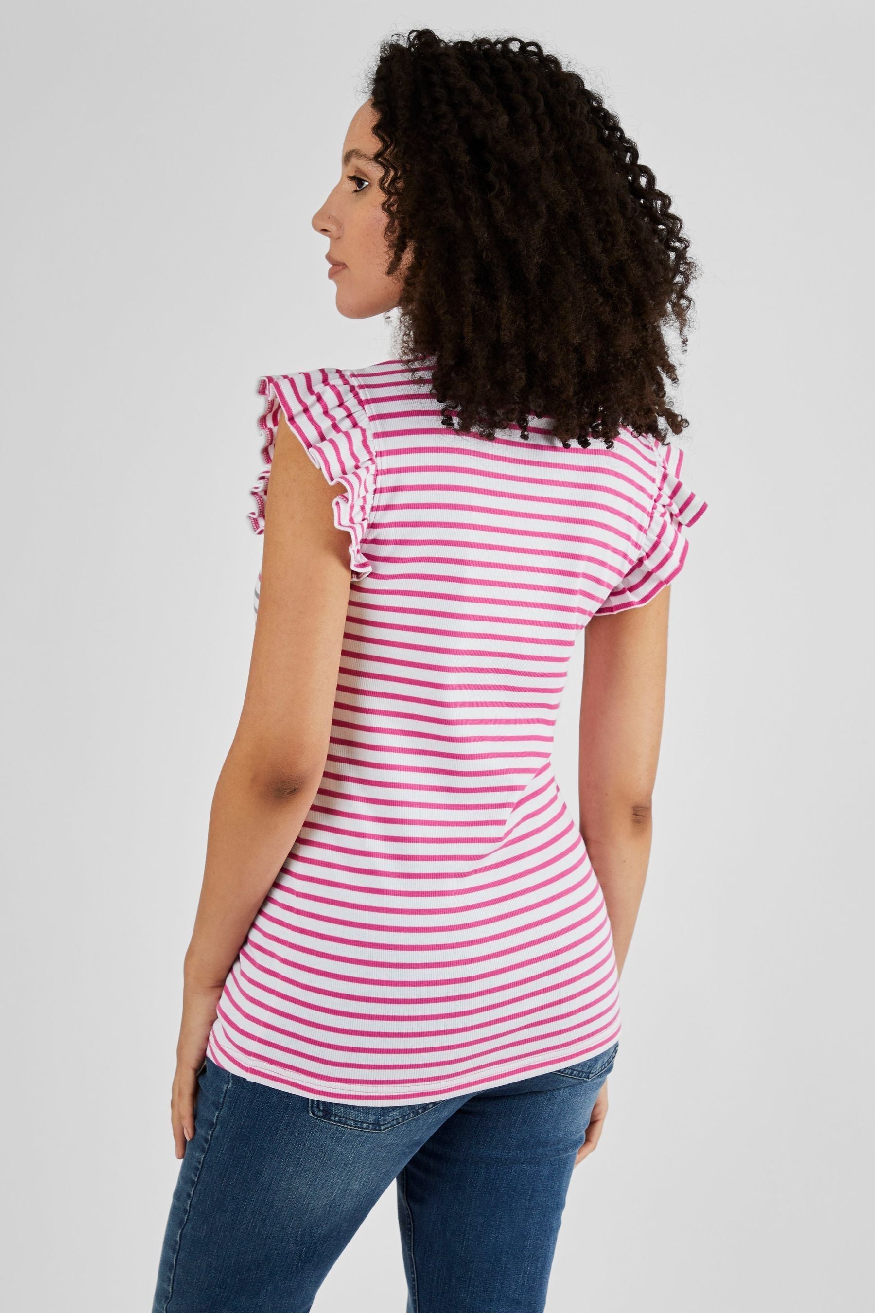 Pink Stripe JoJo Maman Bébé Crew Neck Flutter Maternity Top