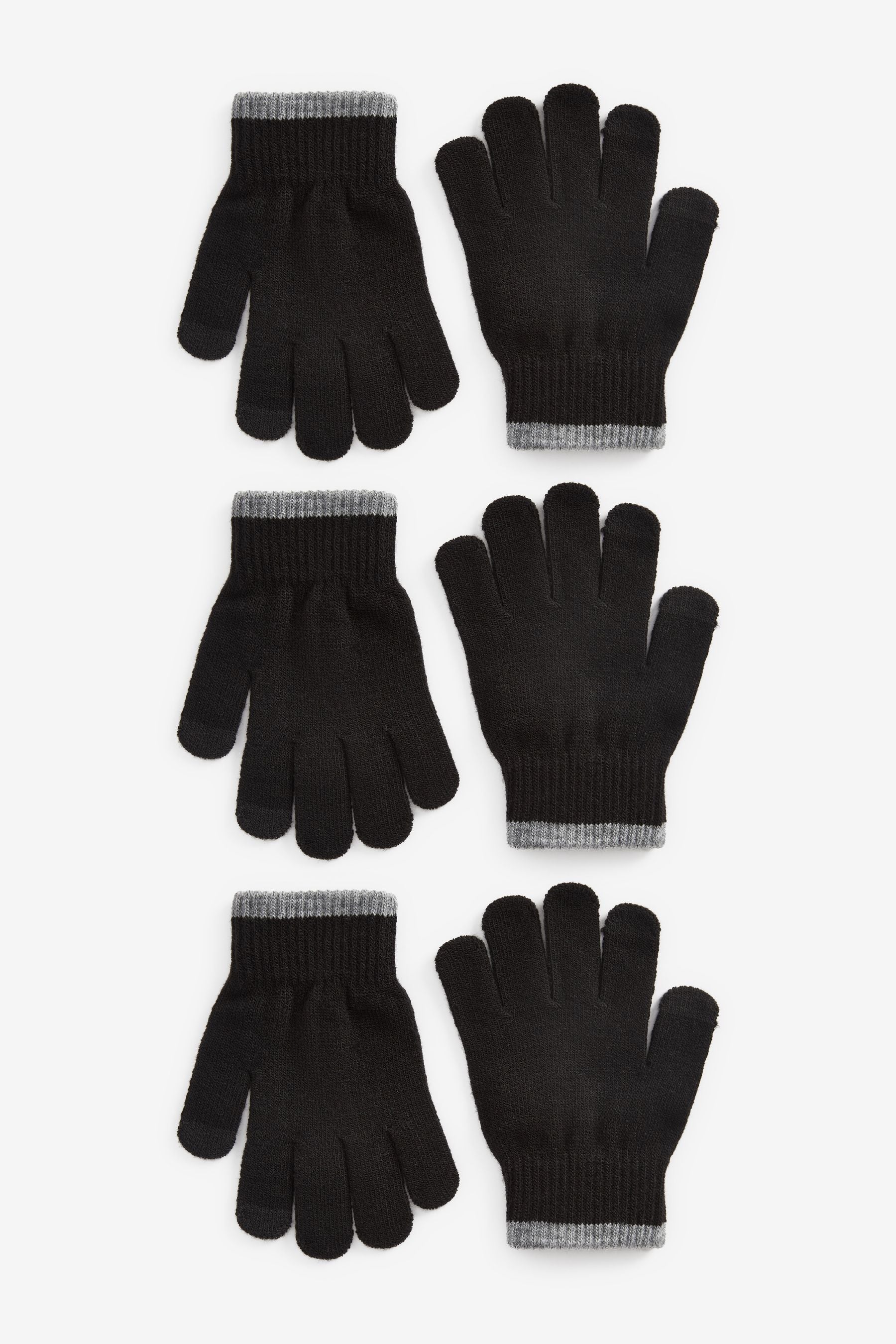 Black 3 Pack Touch Tip Magic Gloves (3-16yrs)