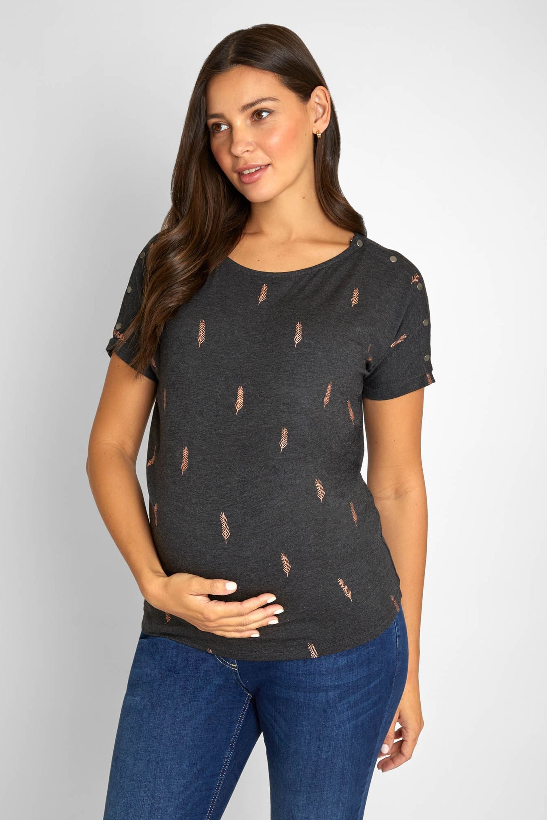 Marl Grey JoJo Maman Bébé Foil Print Maternity & Nursing Top