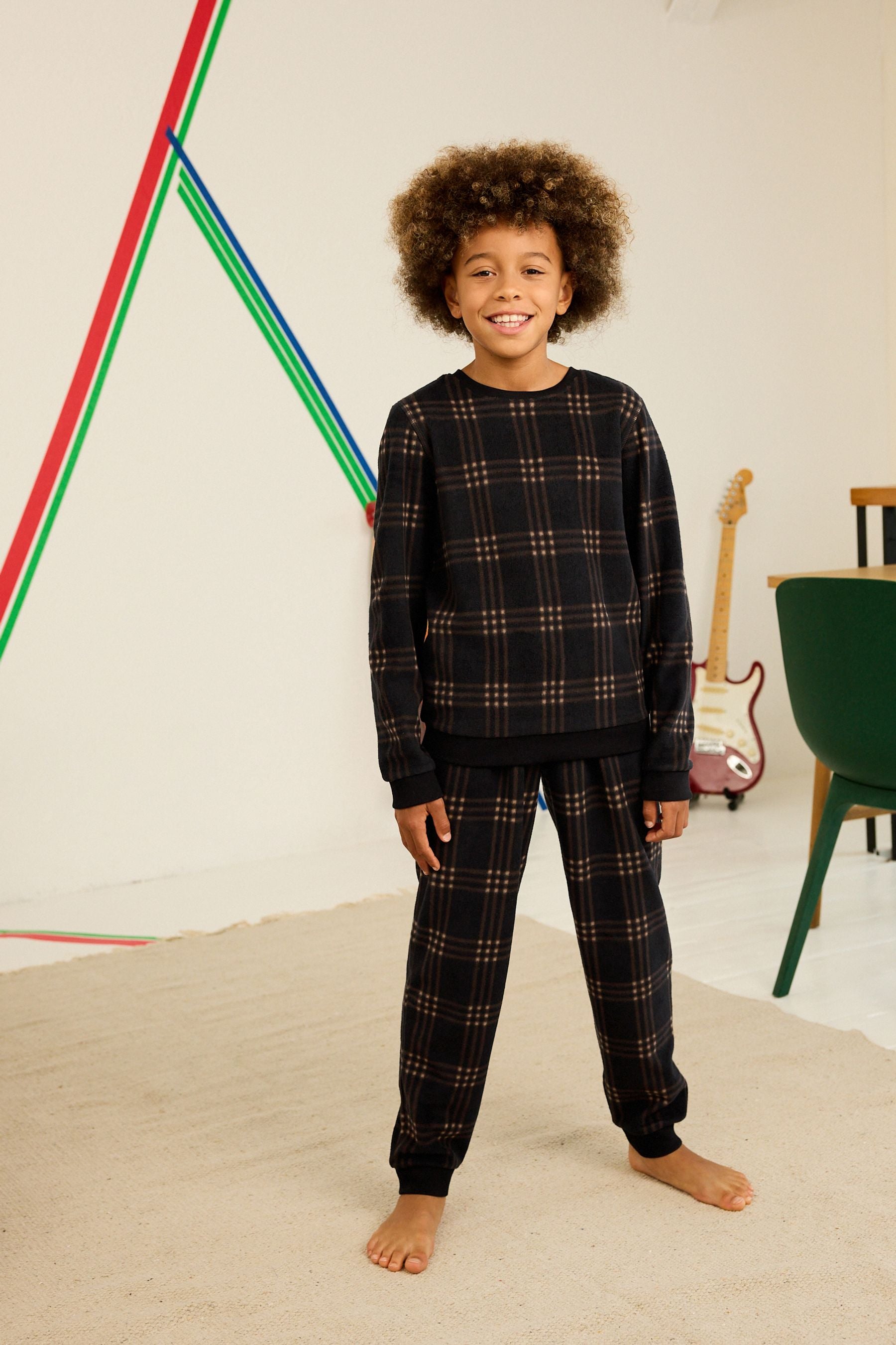 Monochrome Check Soft Touch Fleece with Elastane Pyjamas (3-16yrs)