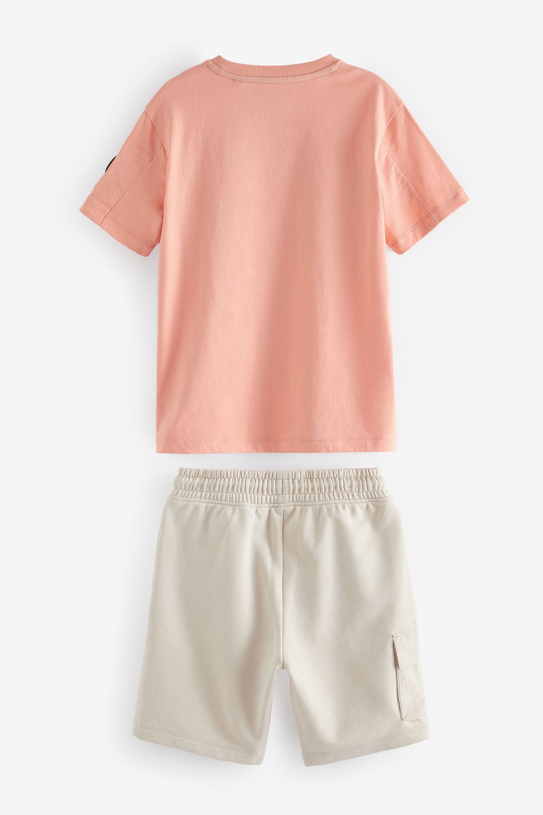 Coral/Stone Utility 100% Cotton T-Shirt and Shorts Set (3-16yrs)