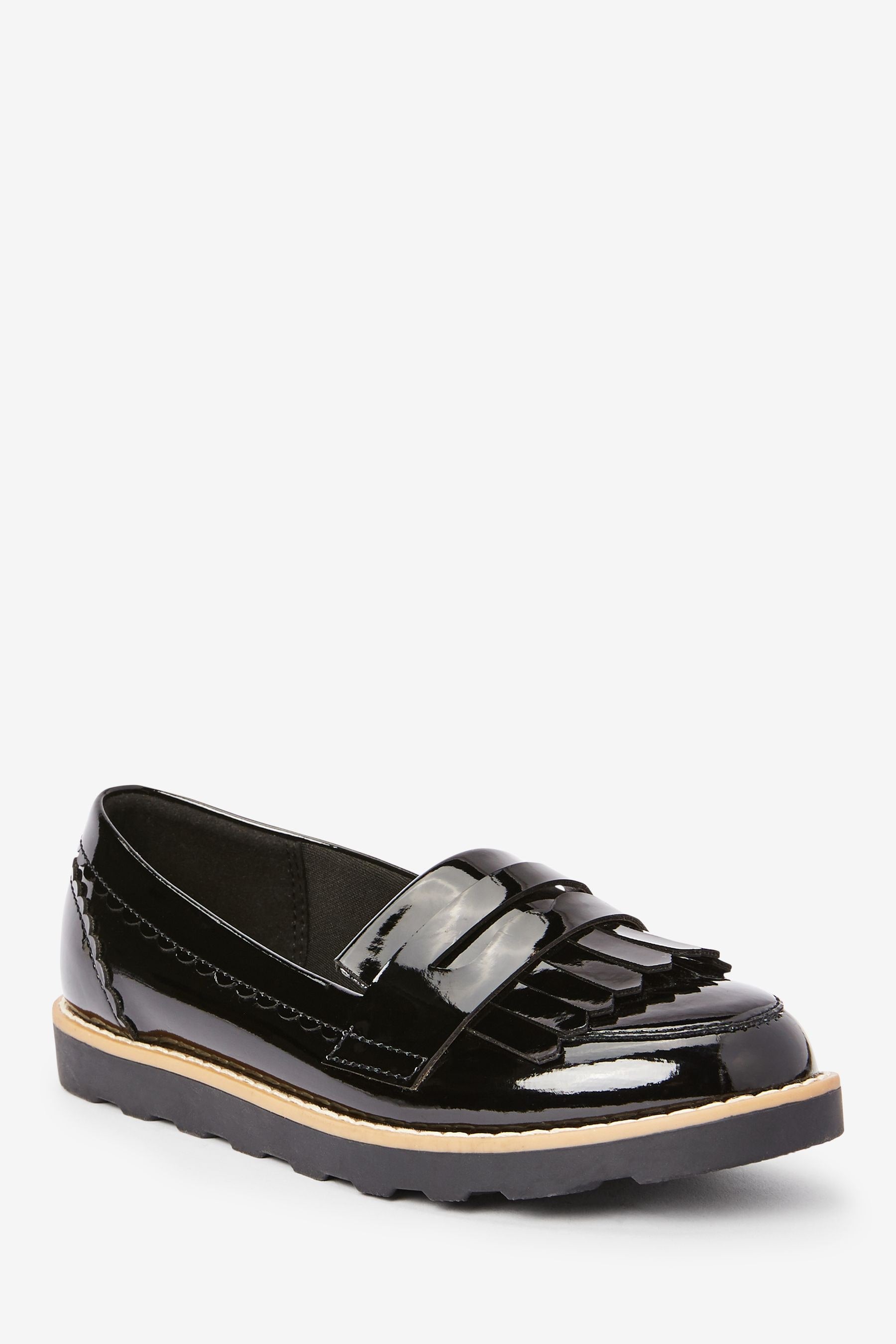 Black Patent Wide Fit (G) School Tassel Loafers