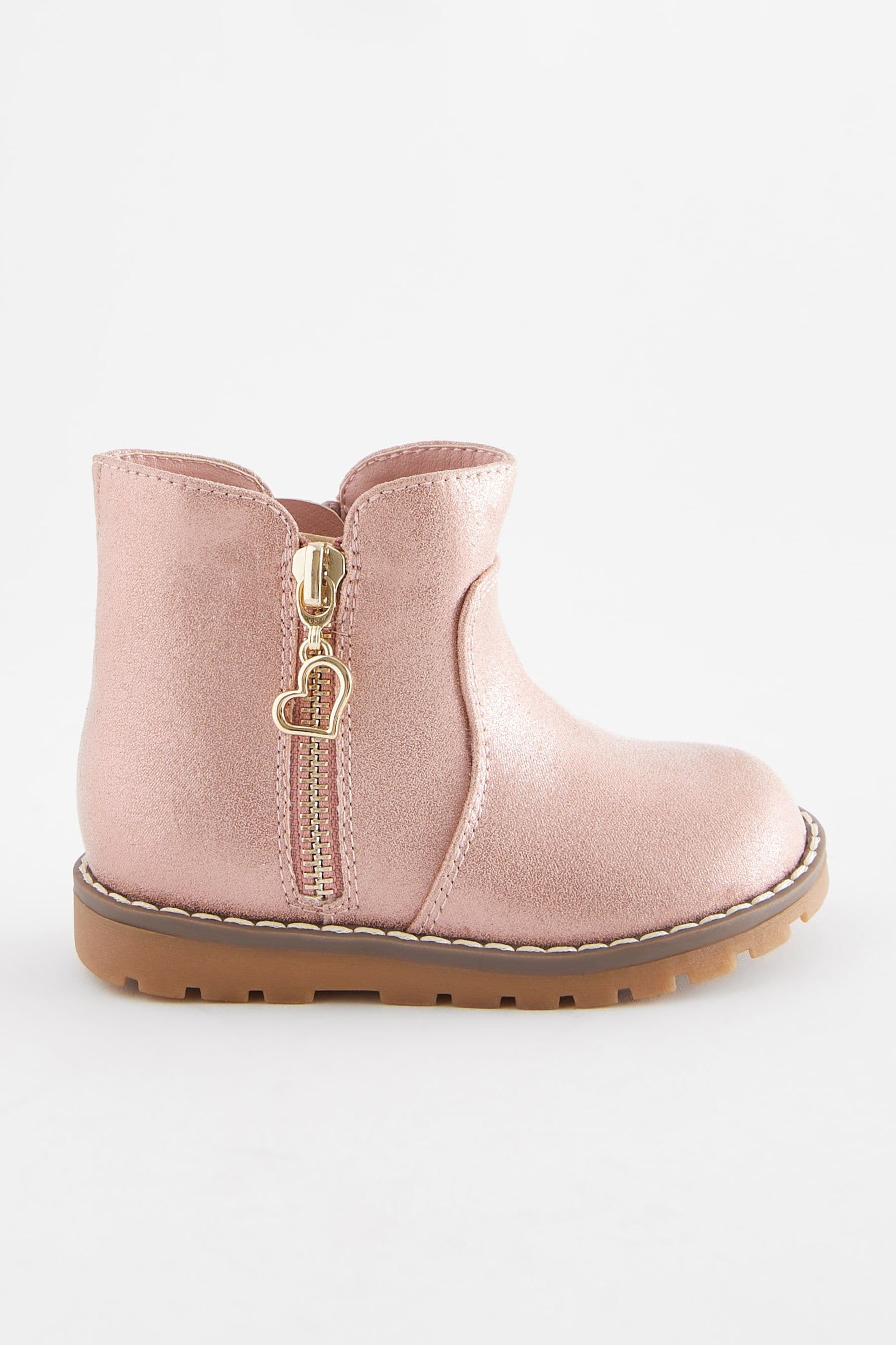 Pink Shimmer Wide Fit (G) Chelsea Zip Ankle Boots