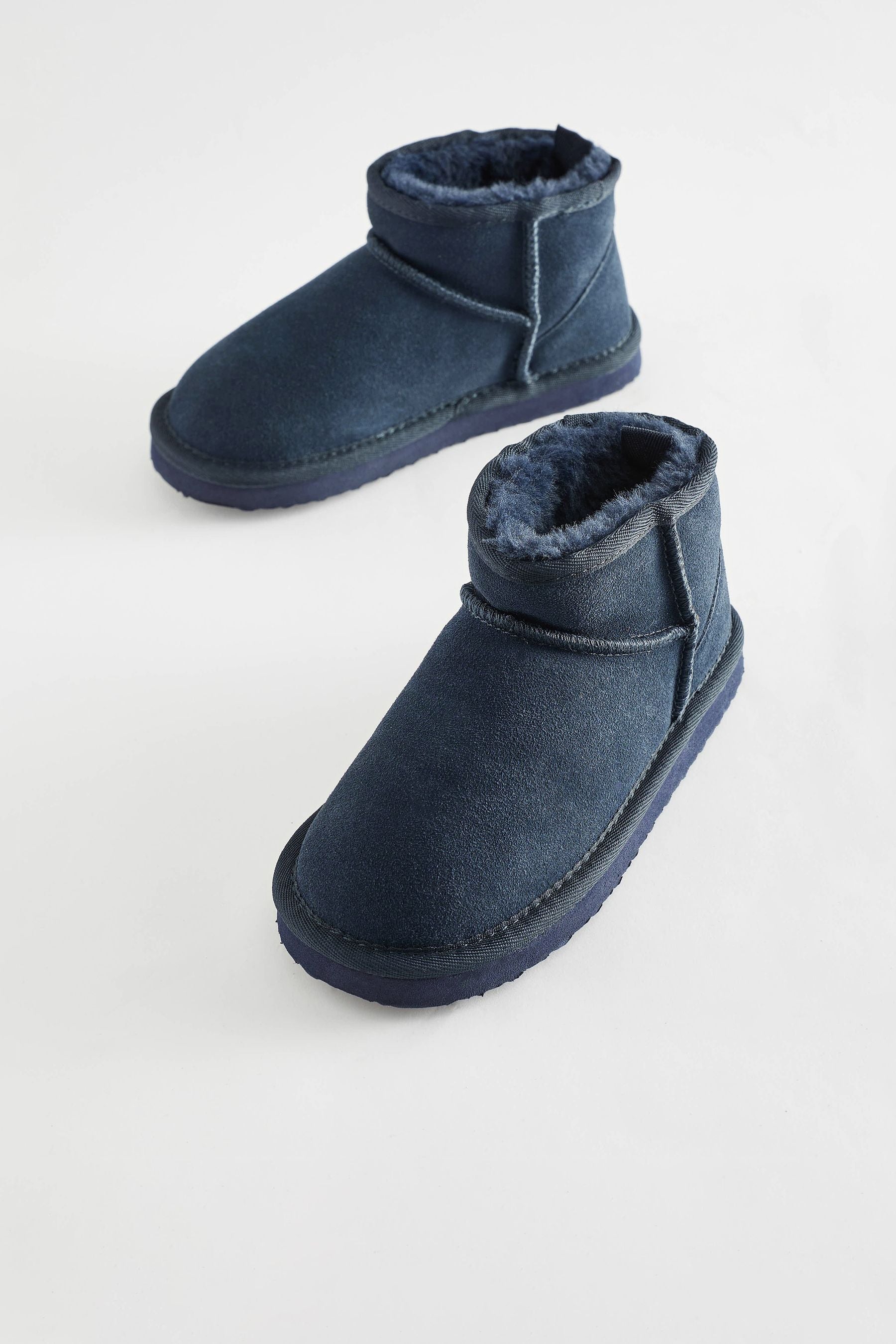 Navy Blue Short Warm Lined Suede Slipper Boots