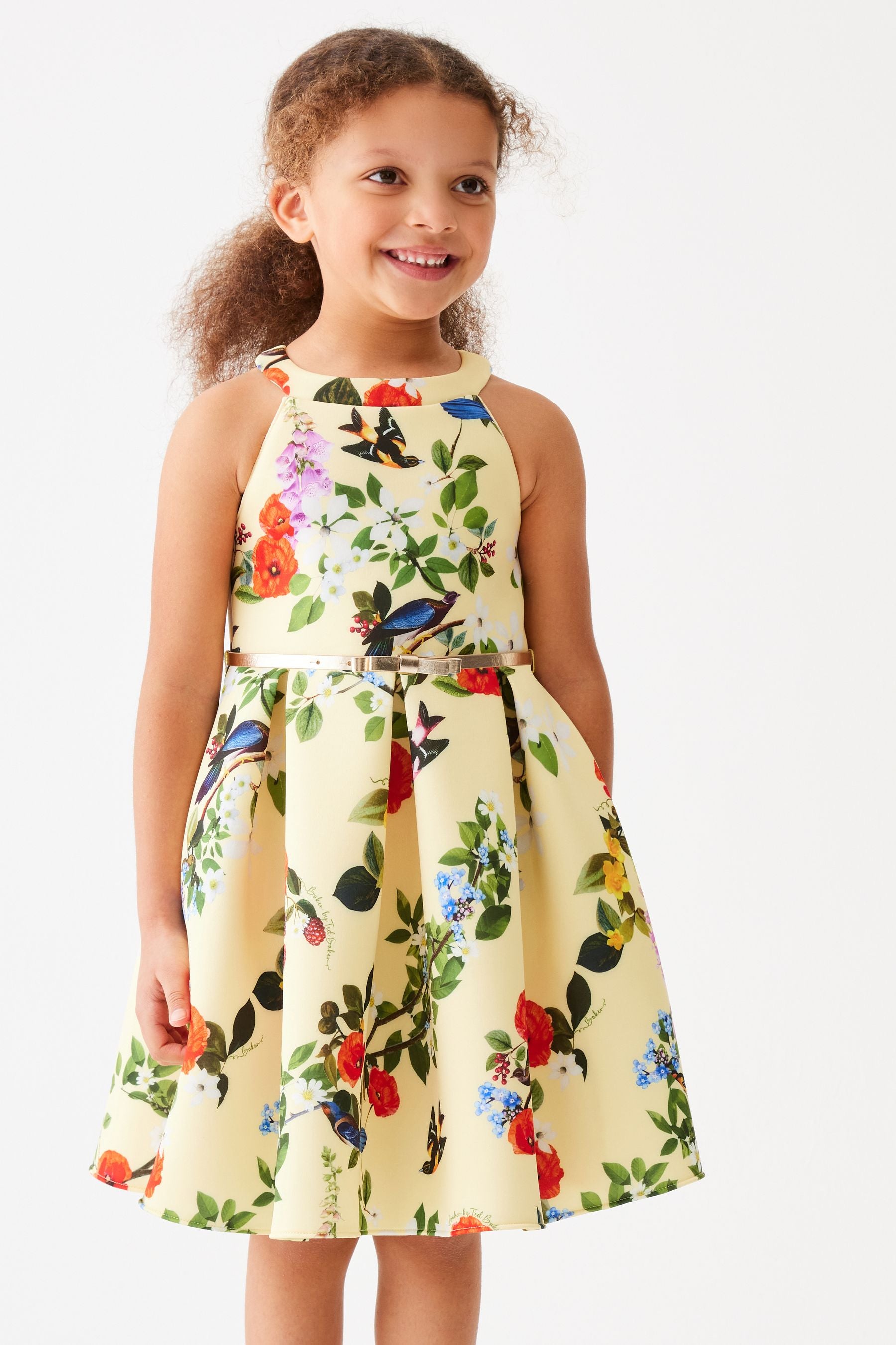 Yellow Baker by Ted Baker Floral Belted Scuba Dress