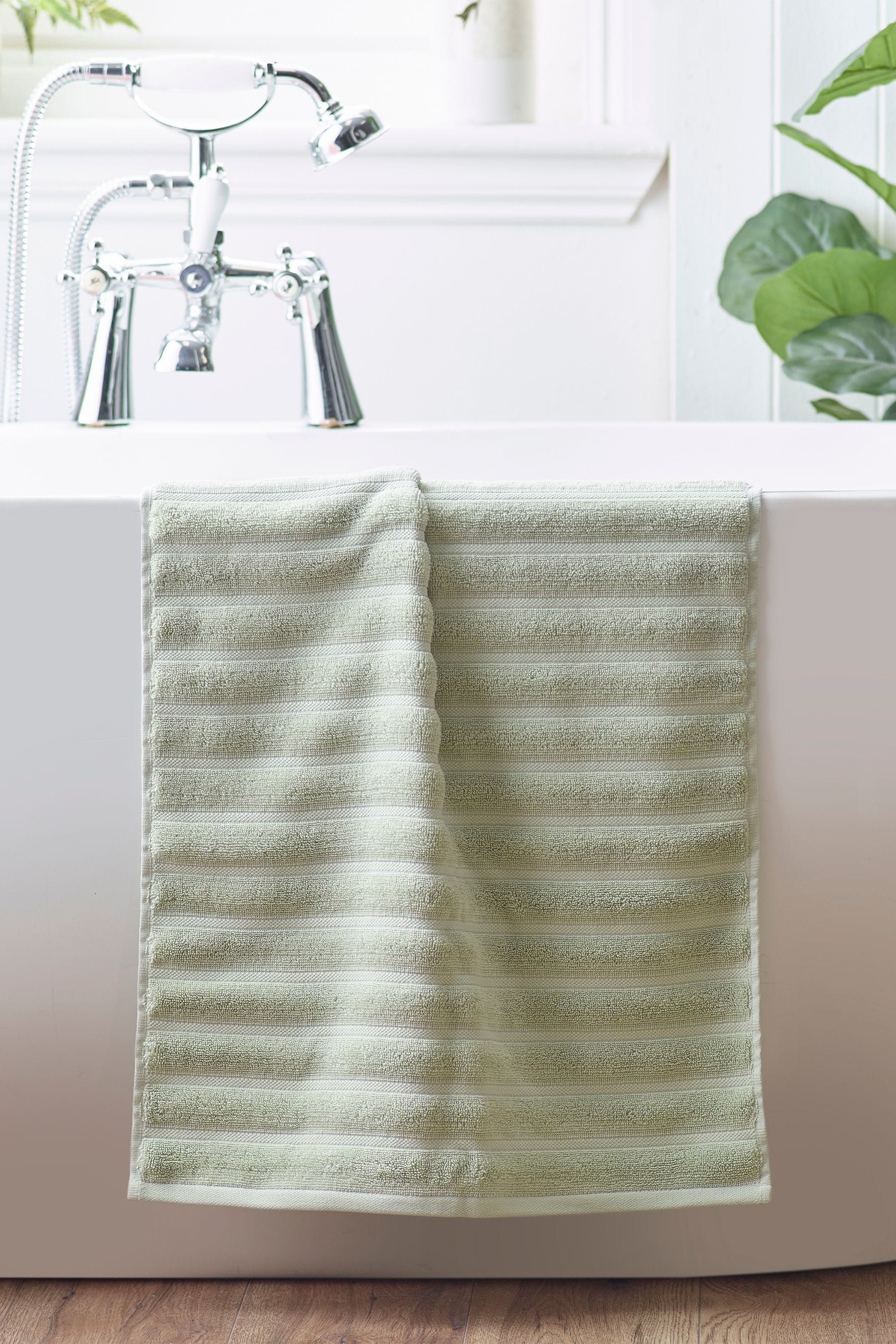 Sage Green Ribbed Towel with 100% Cotton