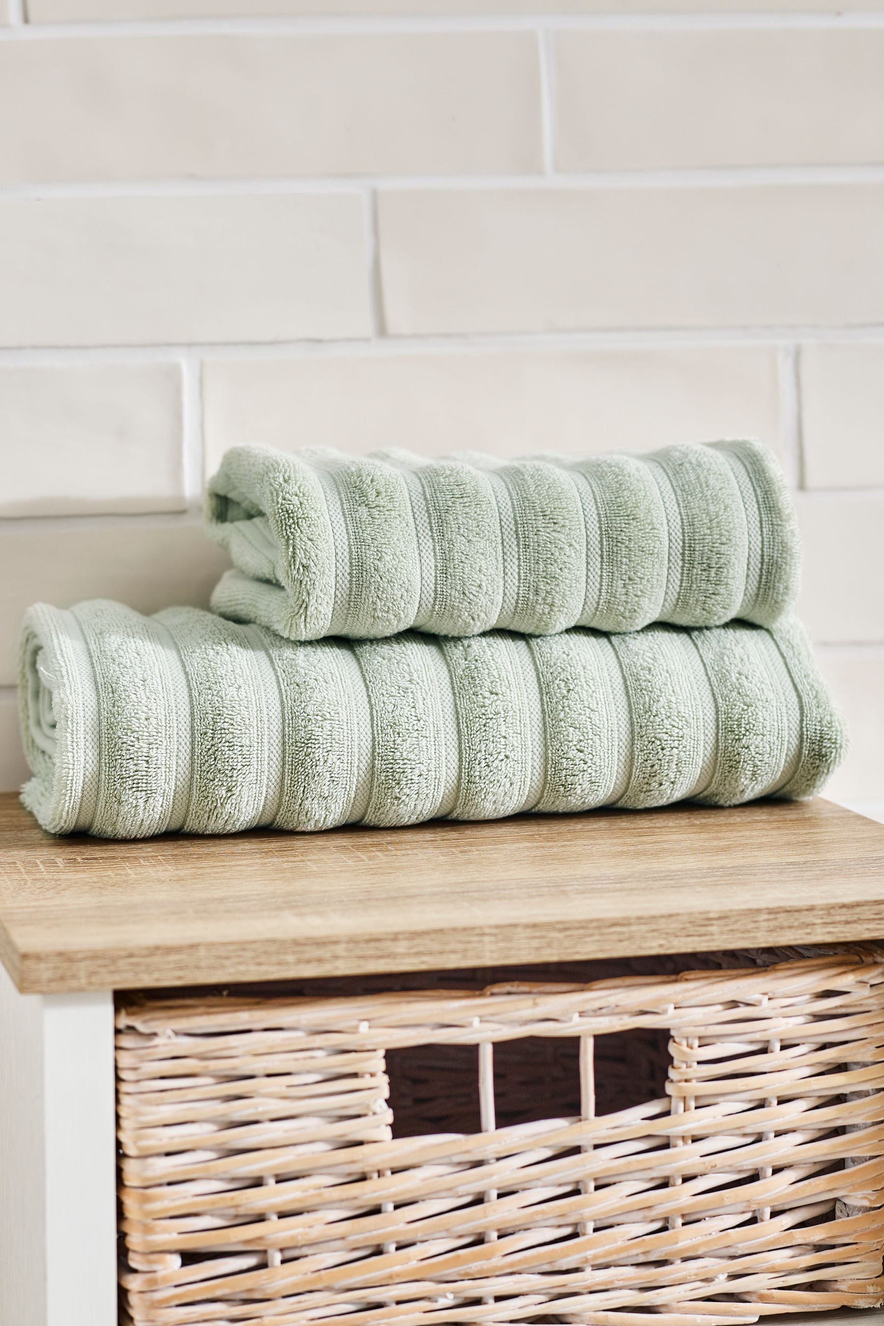 Sage Green Ribbed Towel with 100% Cotton