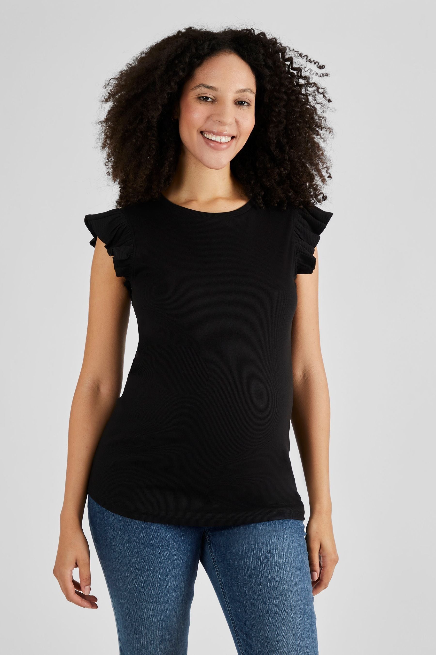 Black JoJo Maman Bébé Crew Neck Flutter Maternity Top