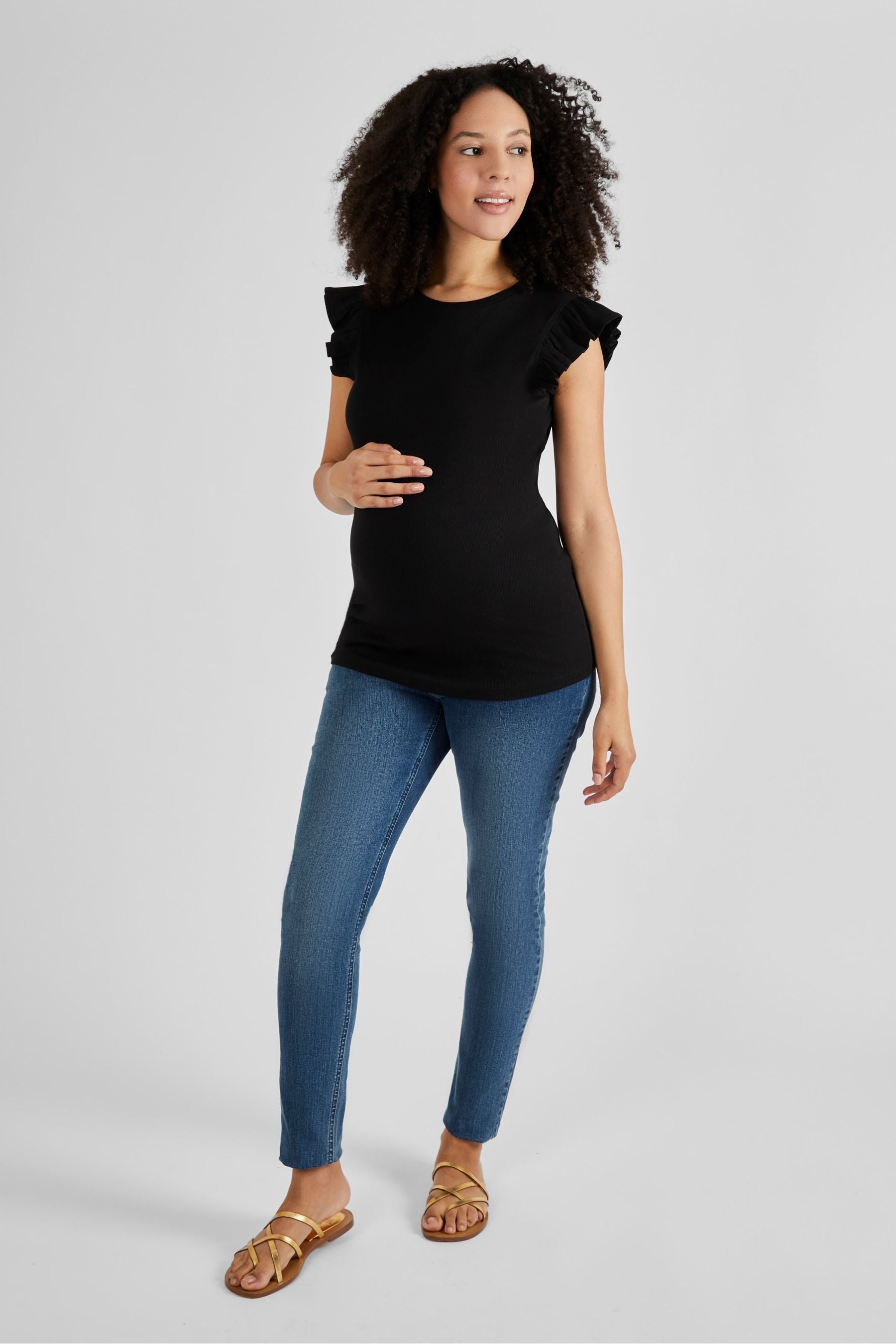 Black JoJo Maman Bébé Crew Neck Flutter Maternity Top