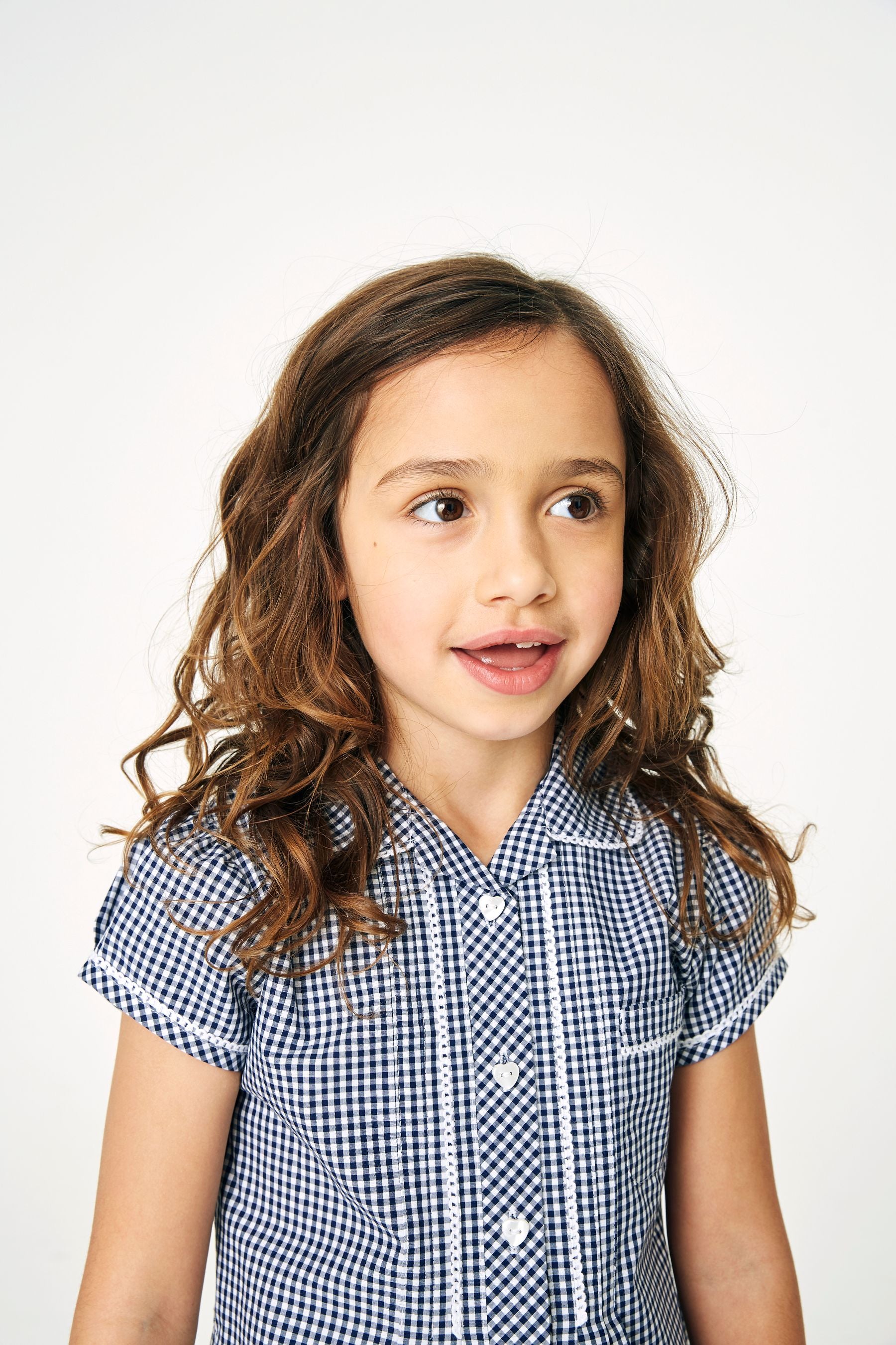 Navy Cotton Rich Button Front Lace Gingham School Dress (3-14yrs)