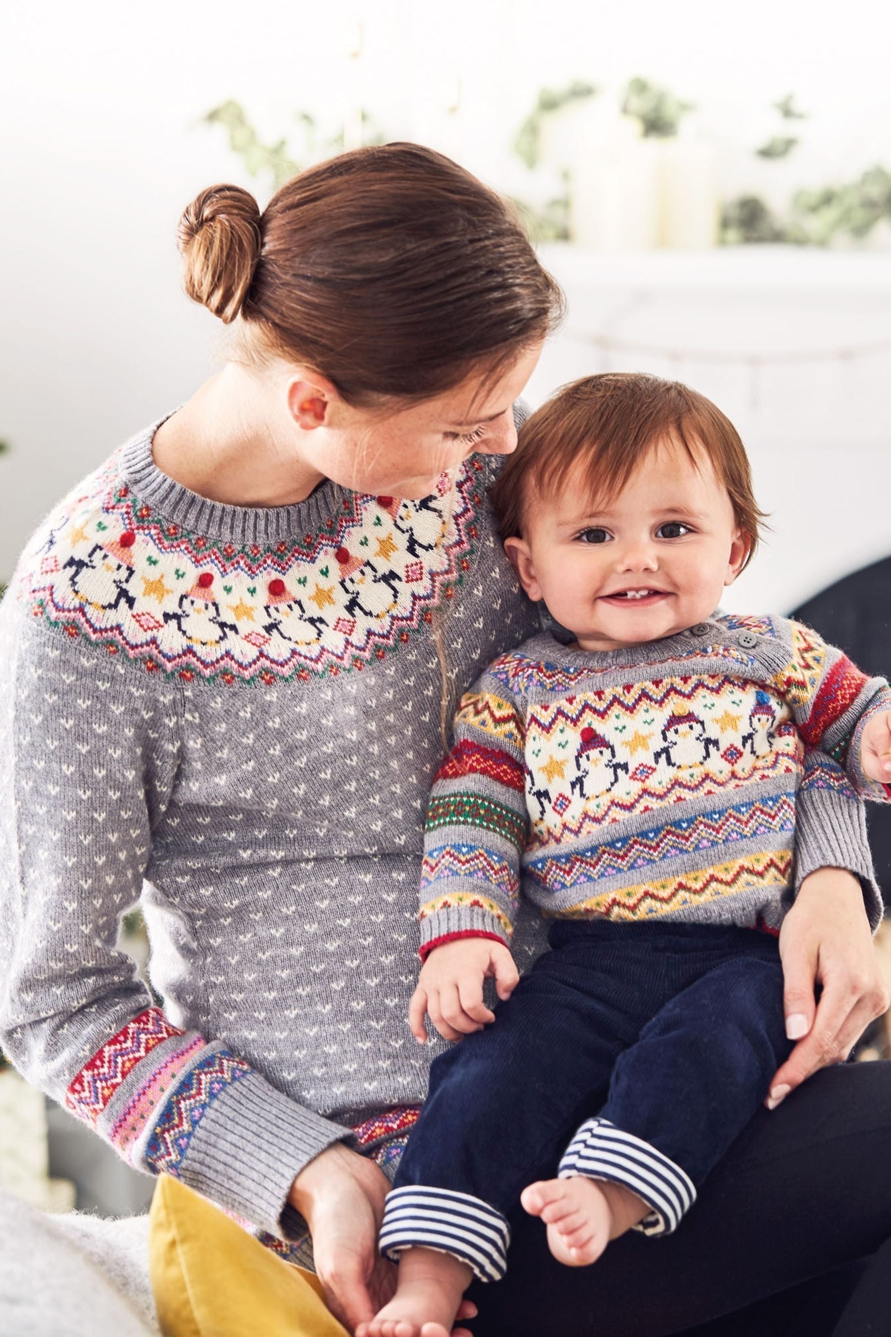 Grey JoJo Maman Bébé Penguin Cashmere Mix Fair Isle Maternity Jumper