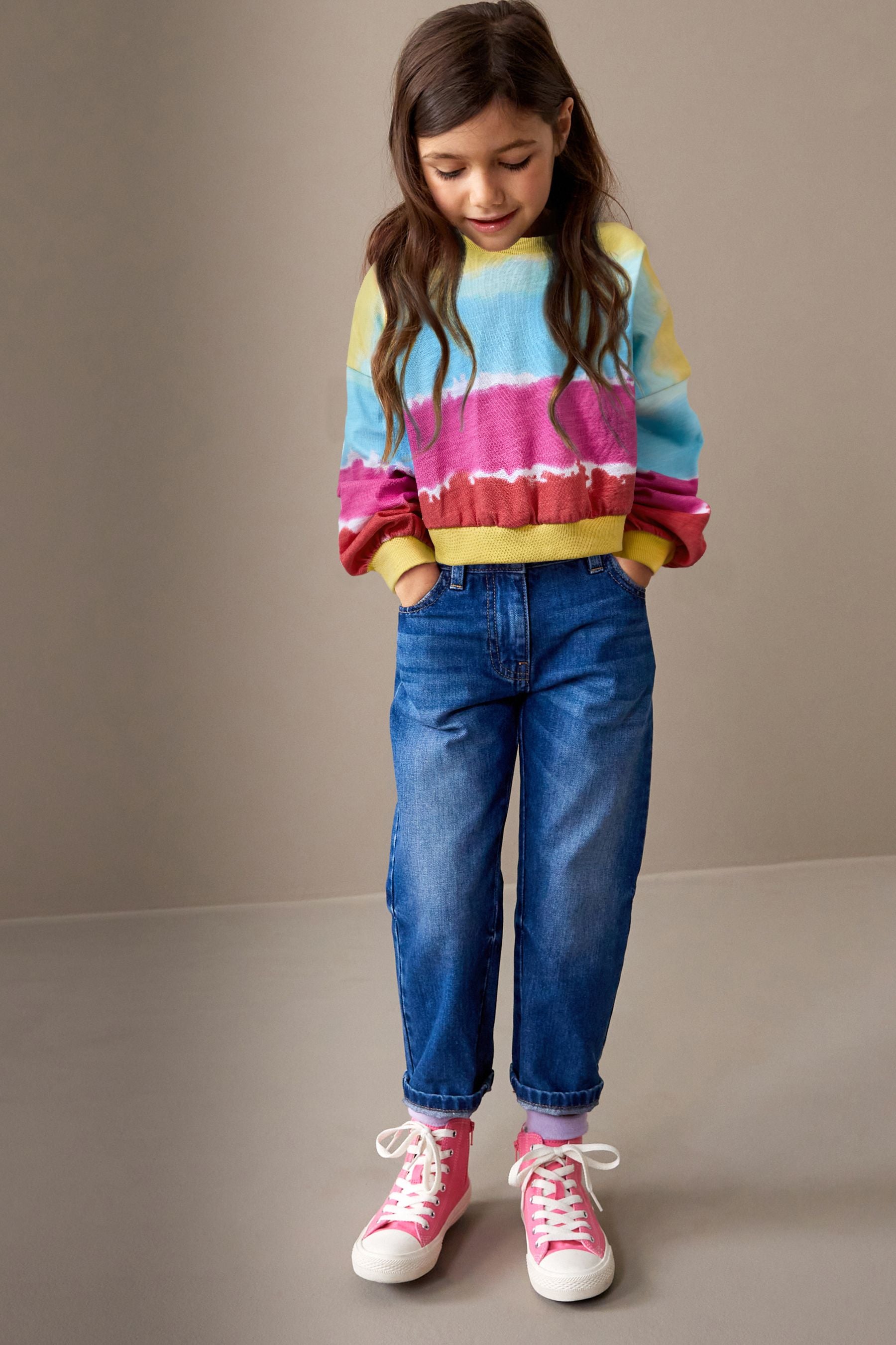 Rainbow Tie Dye Boxy Long Sleeve Cuffed Sweat Top (3-16yrs)