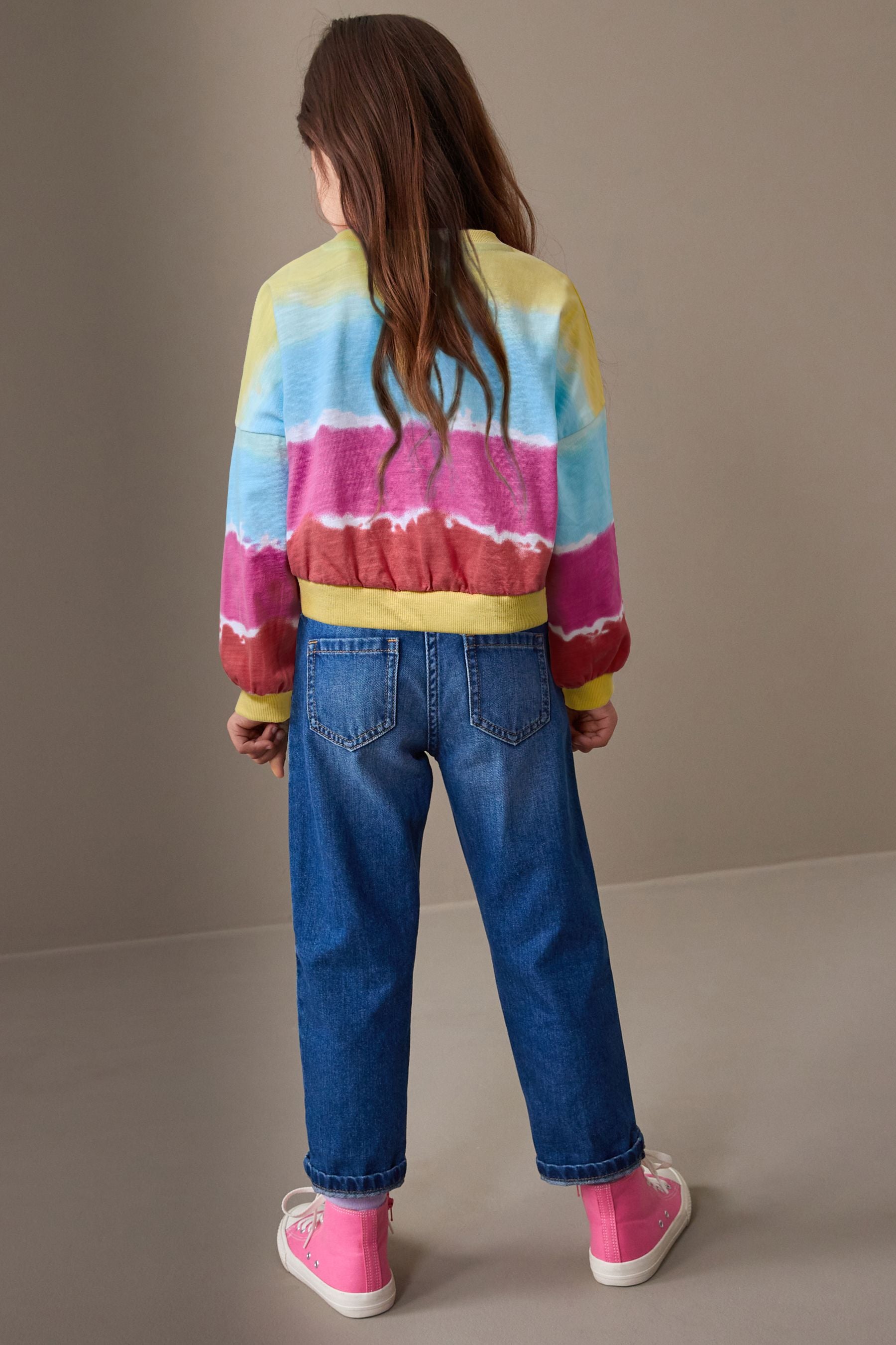 Rainbow Tie Dye Boxy Long Sleeve Cuffed Sweat Top (3-16yrs)