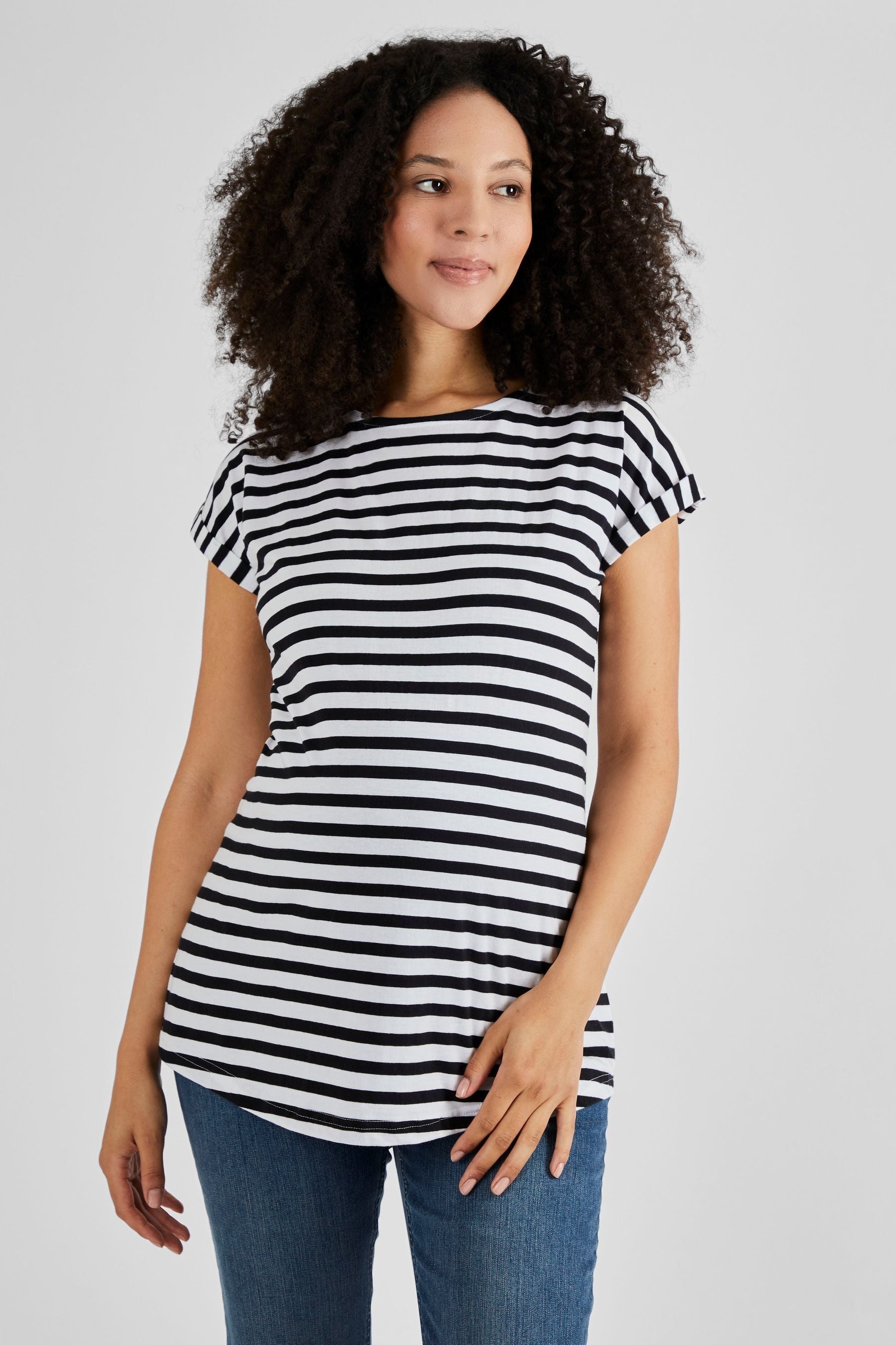 White Black Stripe JoJo Maman Bébé Boyfriend Cotton Maternity T-Shirt