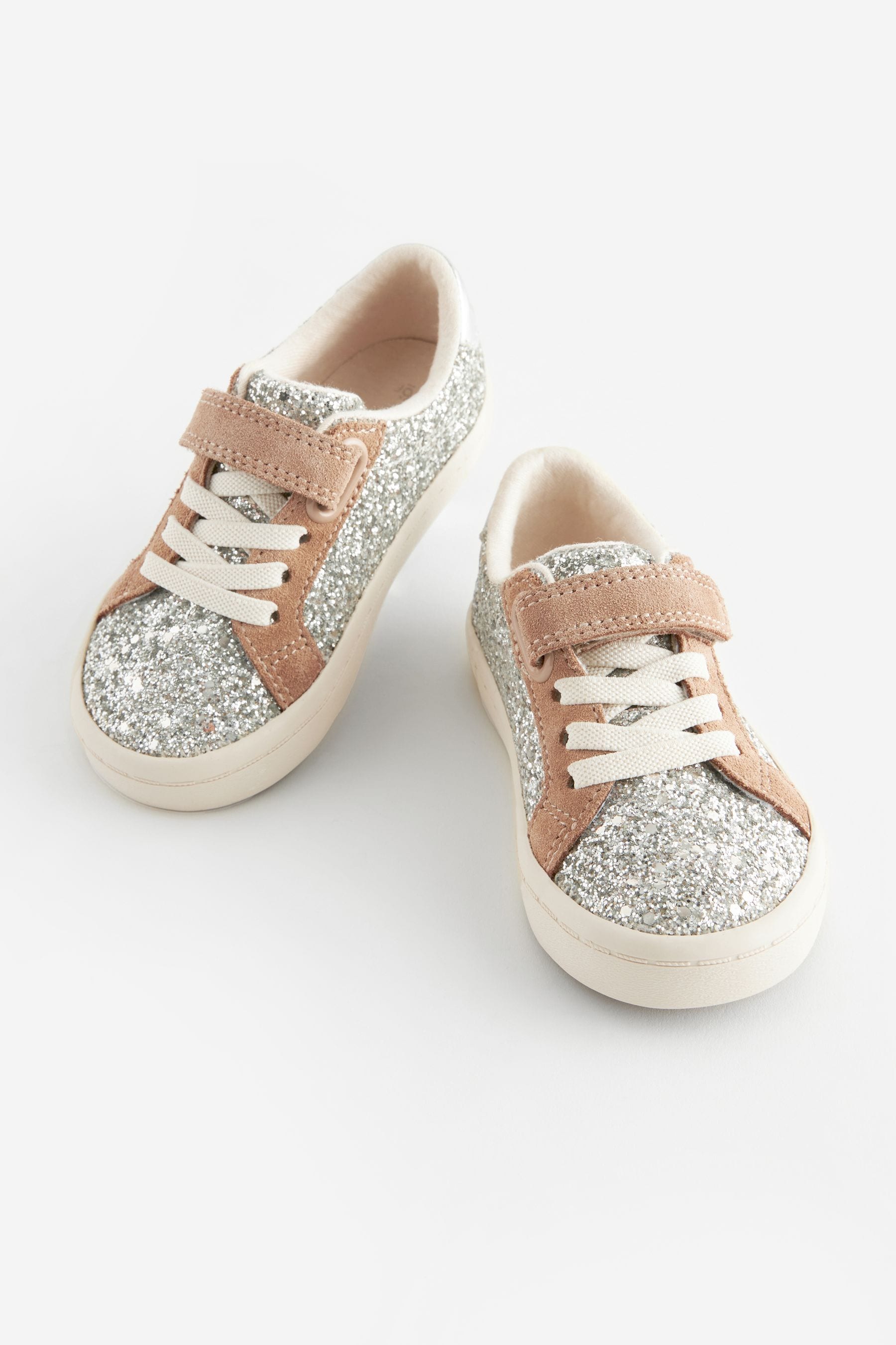 Silver Glitter Wide Fit (G) Elastic Lace Trainers