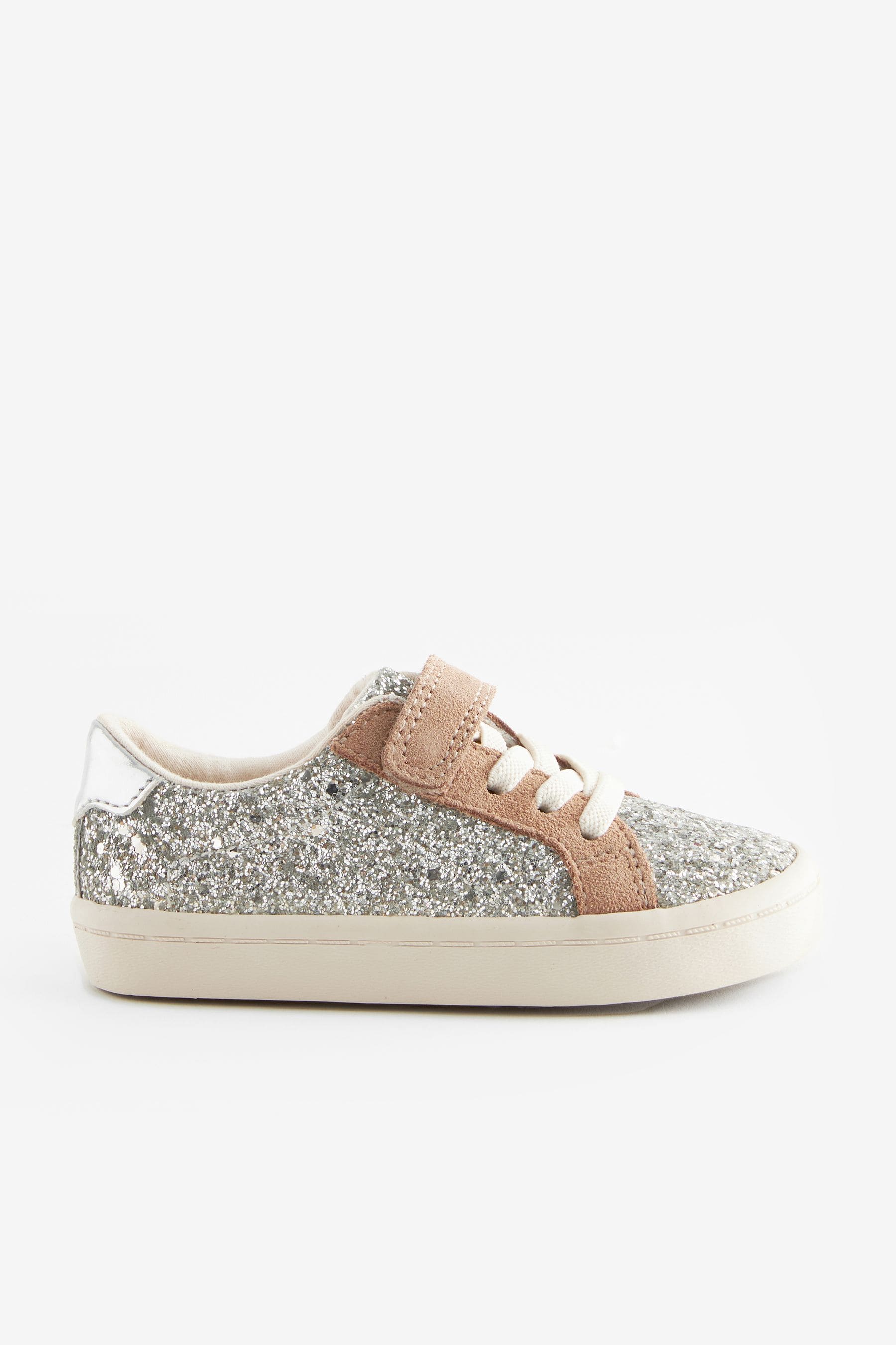 Silver Glitter Wide Fit (G) Elastic Lace Trainers