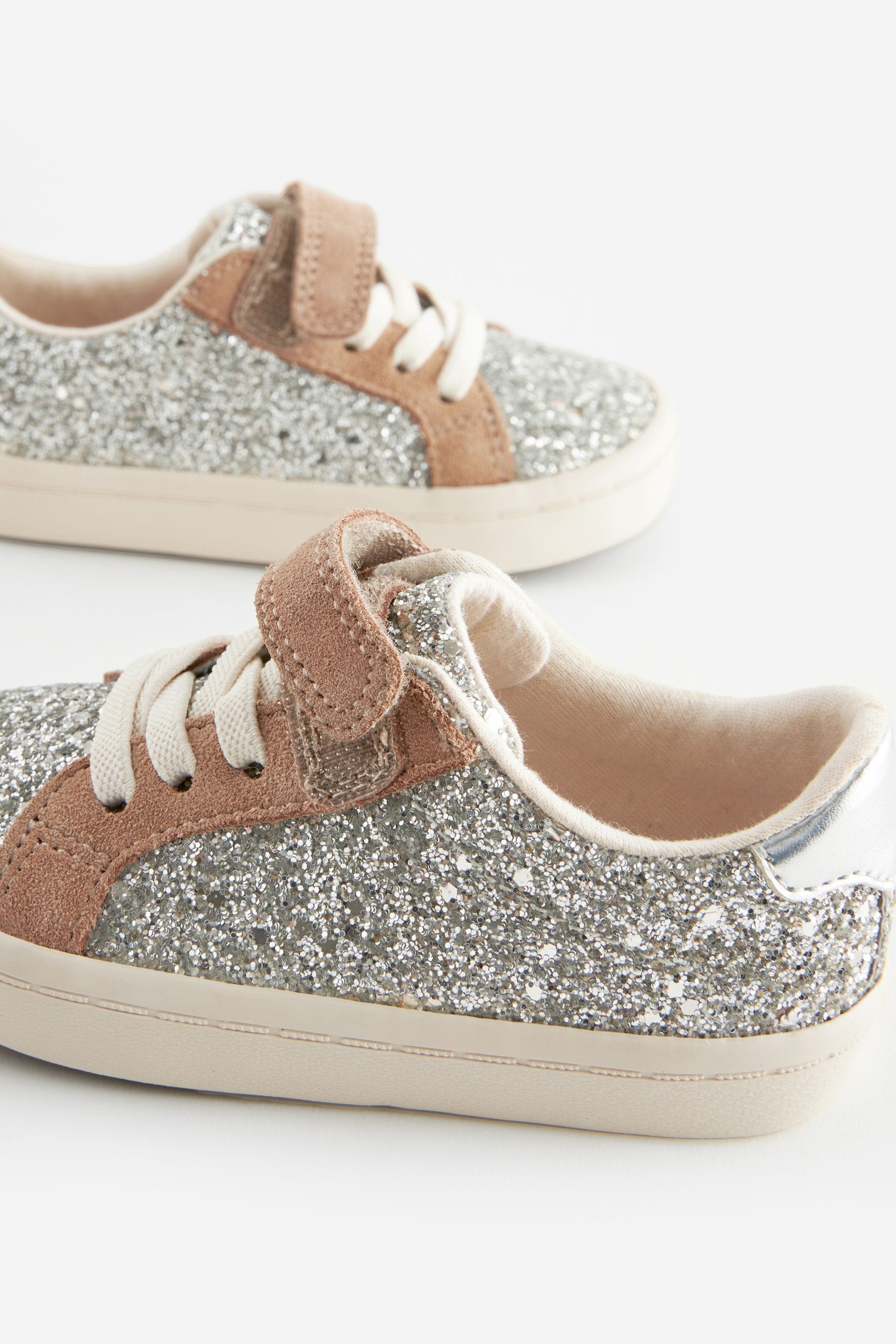 Silver Glitter Wide Fit (G) Elastic Lace Trainers