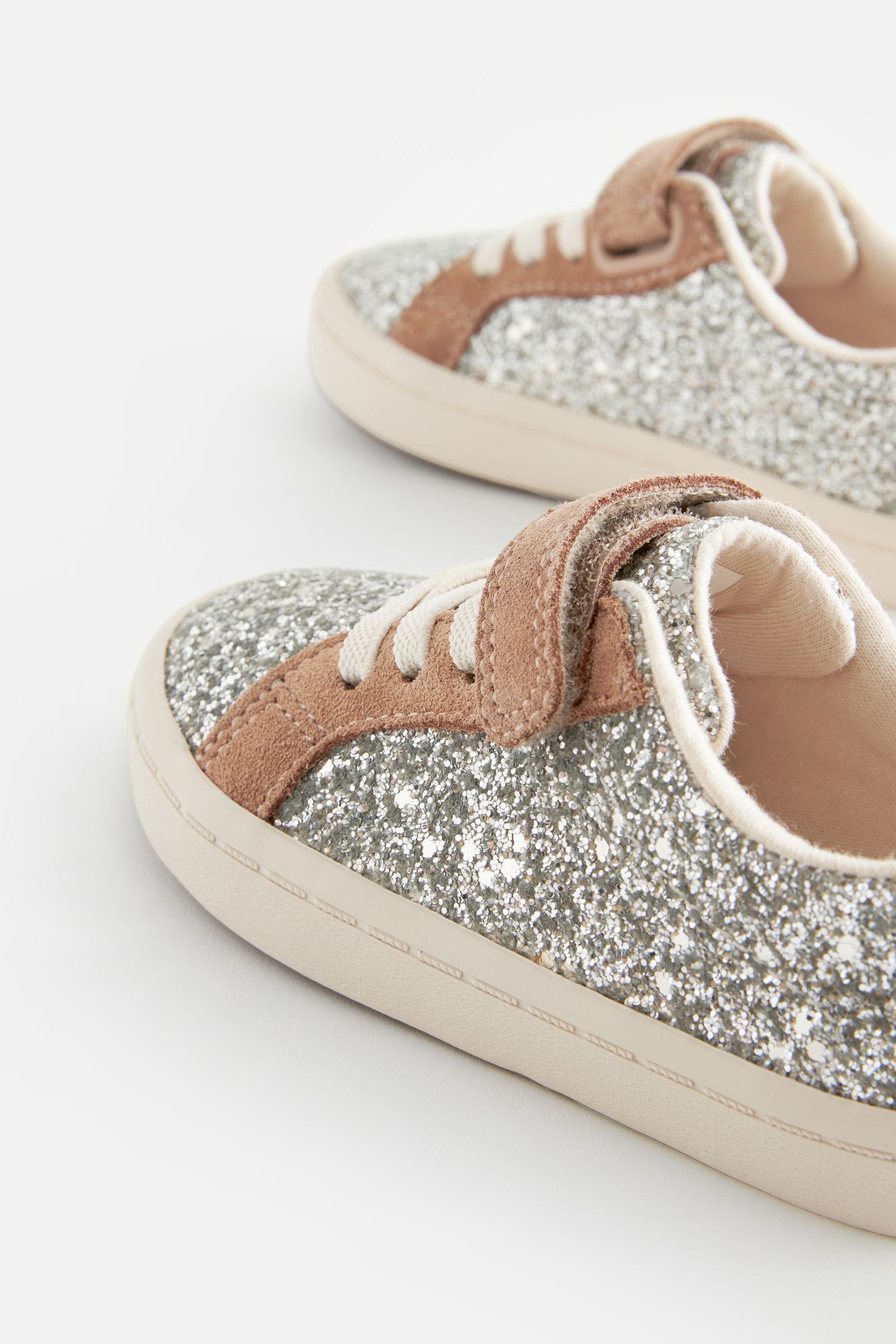 Silver Glitter Wide Fit (G) Elastic Lace Trainers