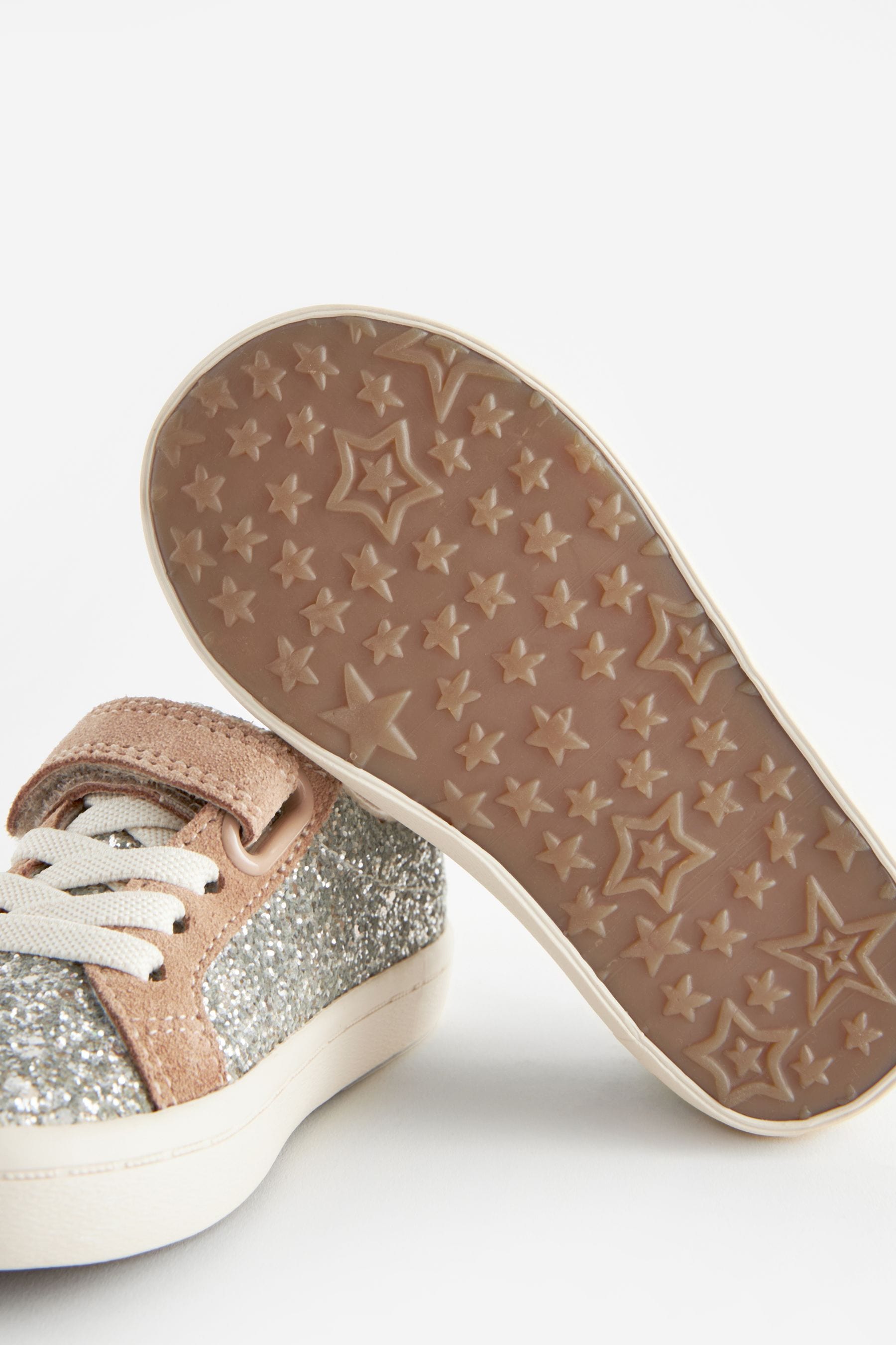 Silver Glitter Wide Fit (G) Elastic Lace Trainers