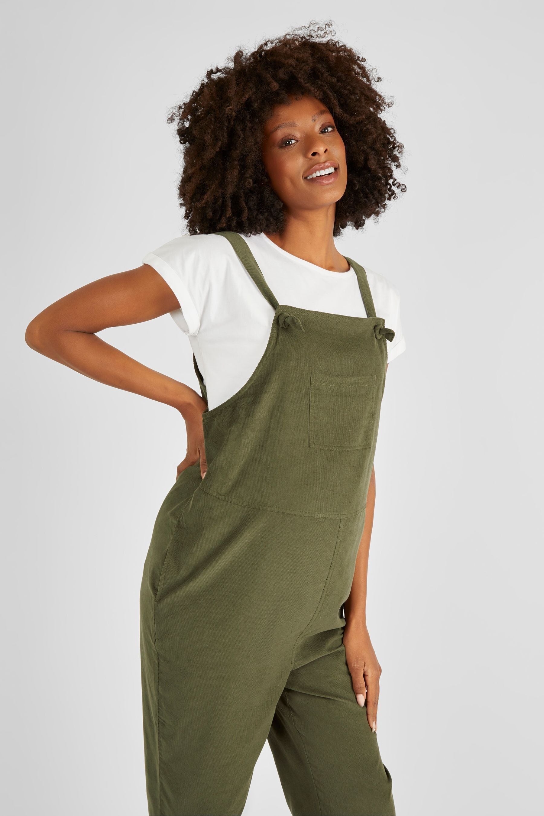 Khaki JoJo Maman Bébé Cord Maternity Dungarees