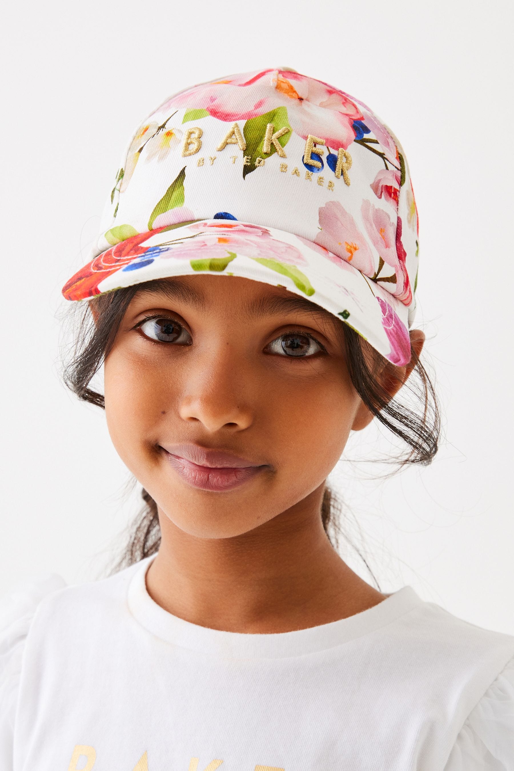 White Baker by Ted Baker Girls Floral Twill Embroidered Baseball Cap