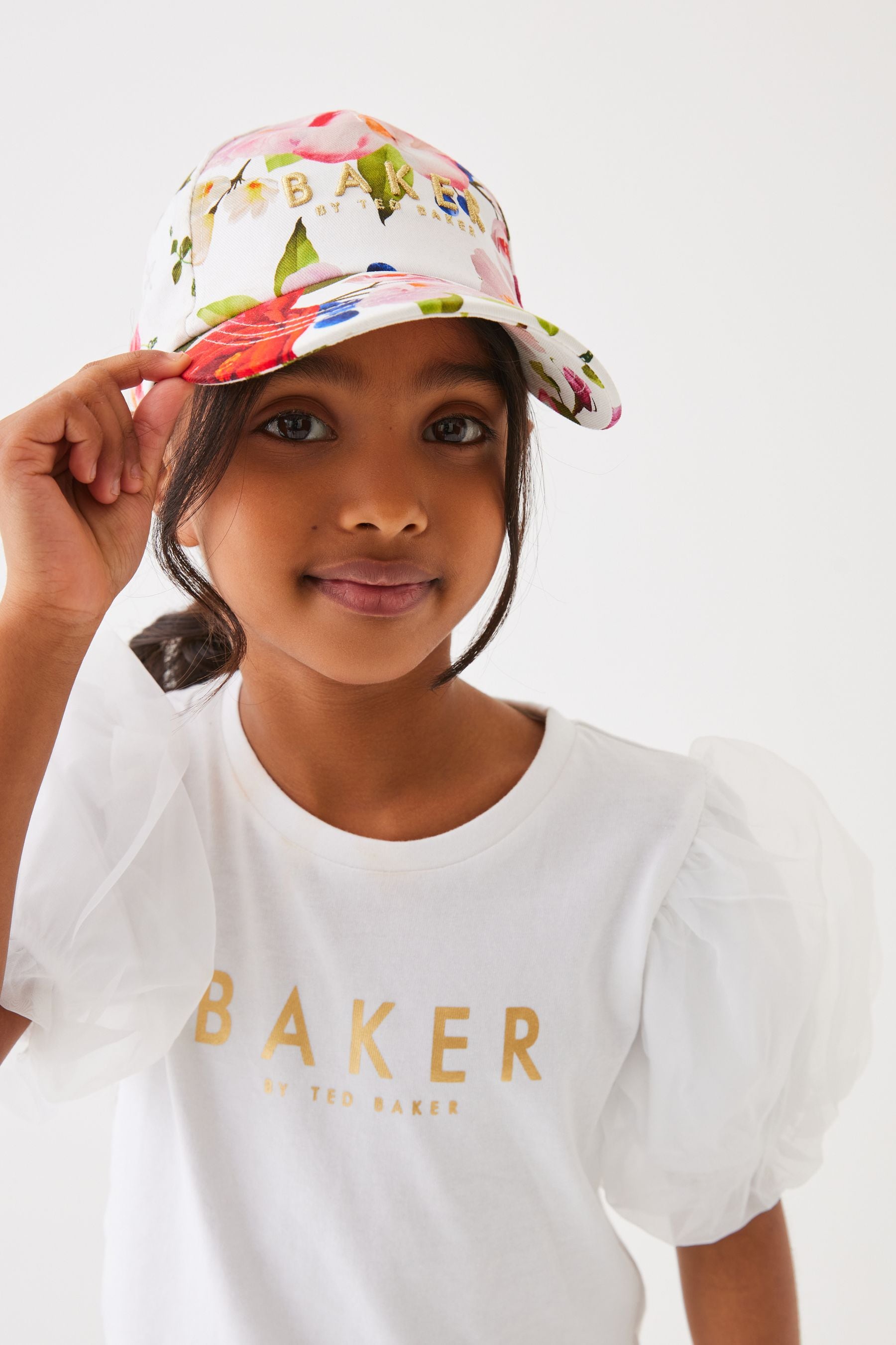 White Baker by Ted Baker Girls Floral Twill Embroidered Baseball Cap