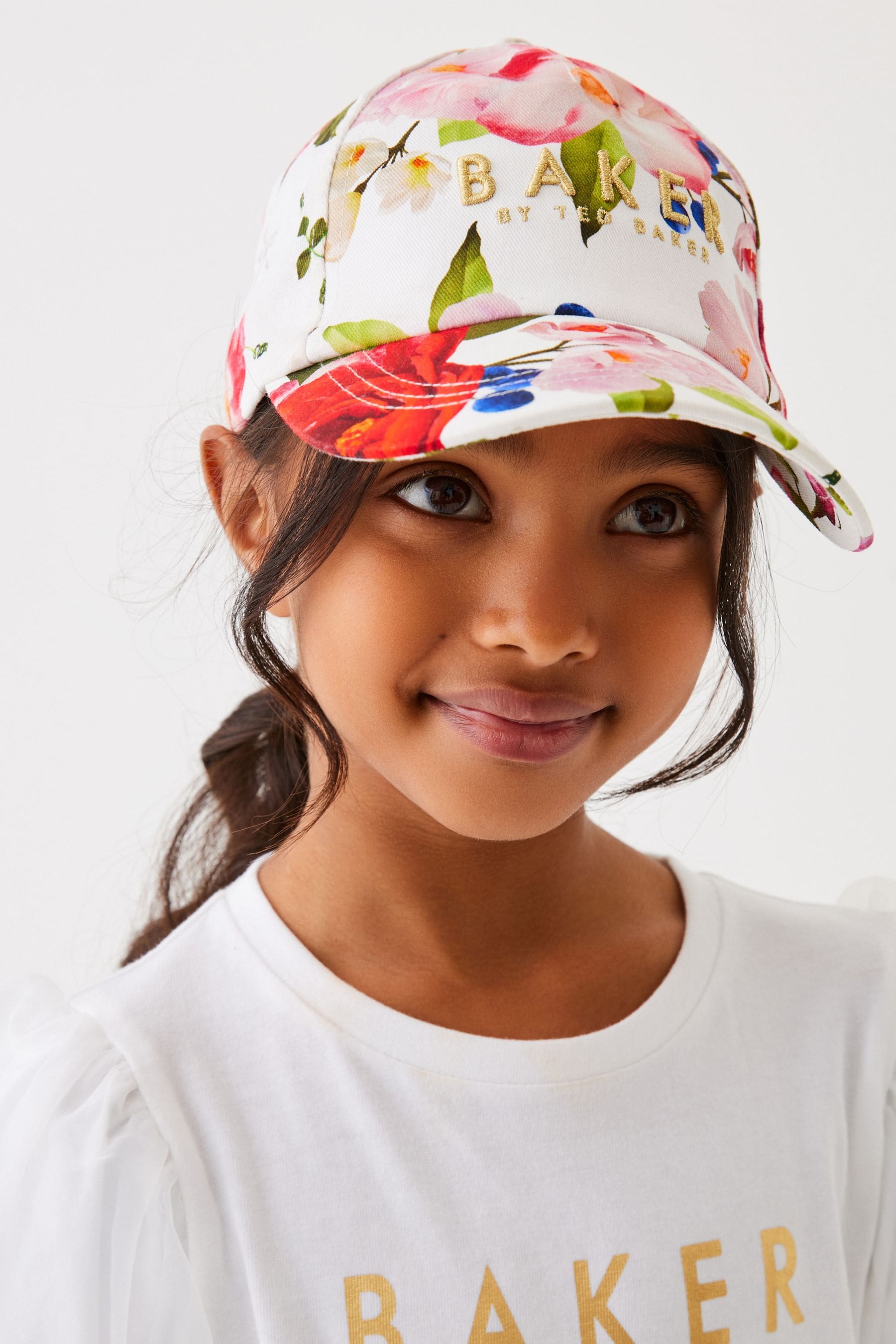 White Baker by Ted Baker Girls Floral Twill Embroidered Baseball Cap