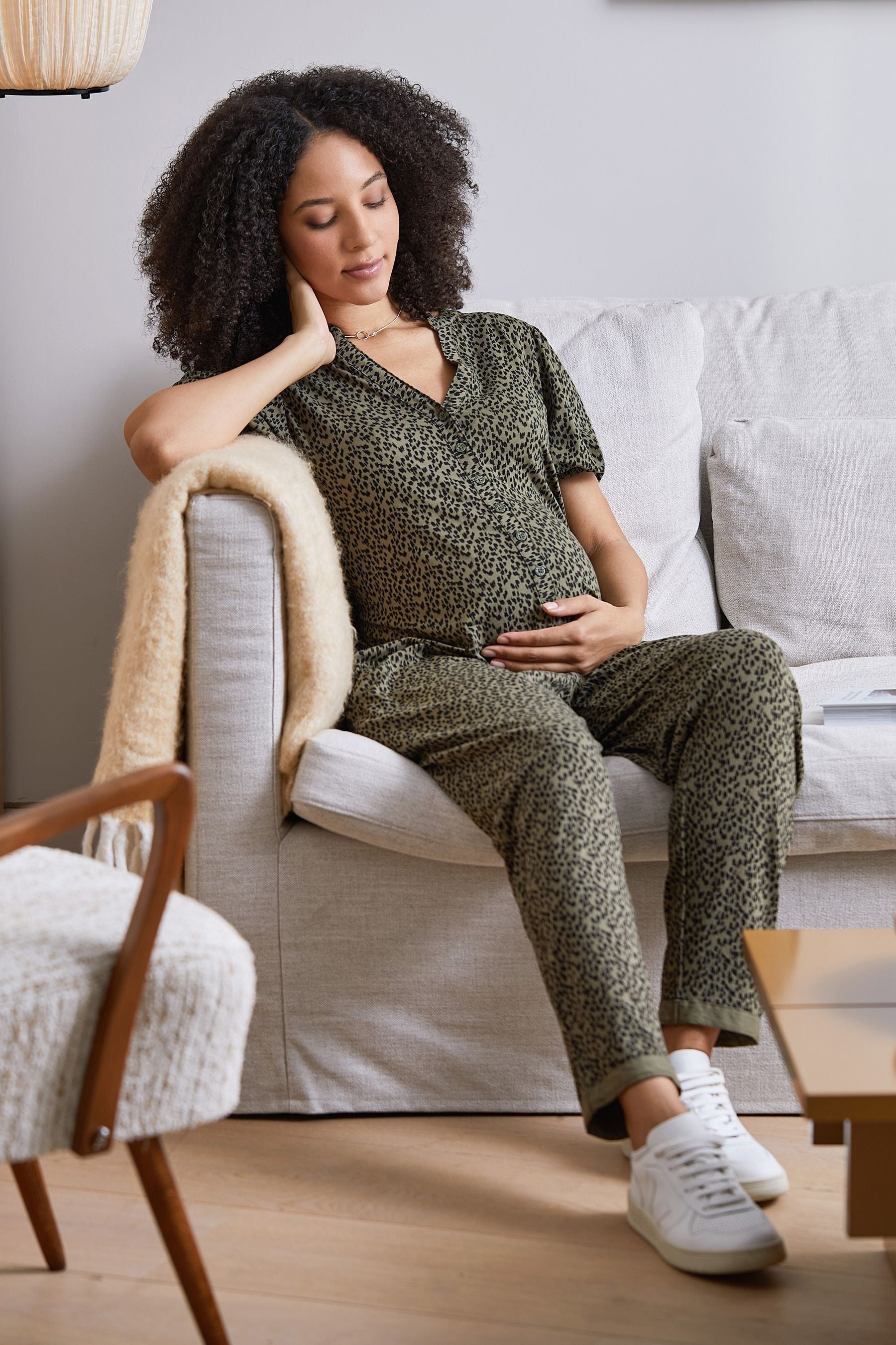 Khaki JoJo Maman Bébé Animal Print Maternity Jumpsuit