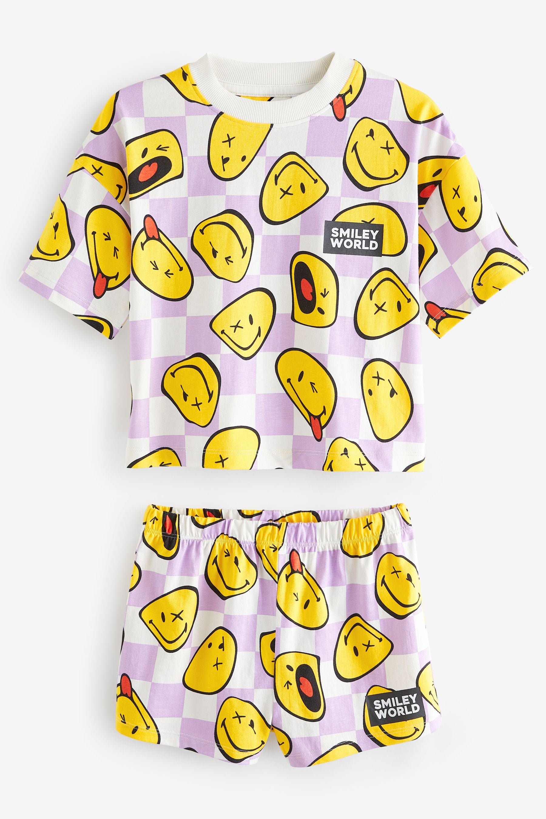 Purple/White Smiley License Short Pyjamas (3-16yrs)