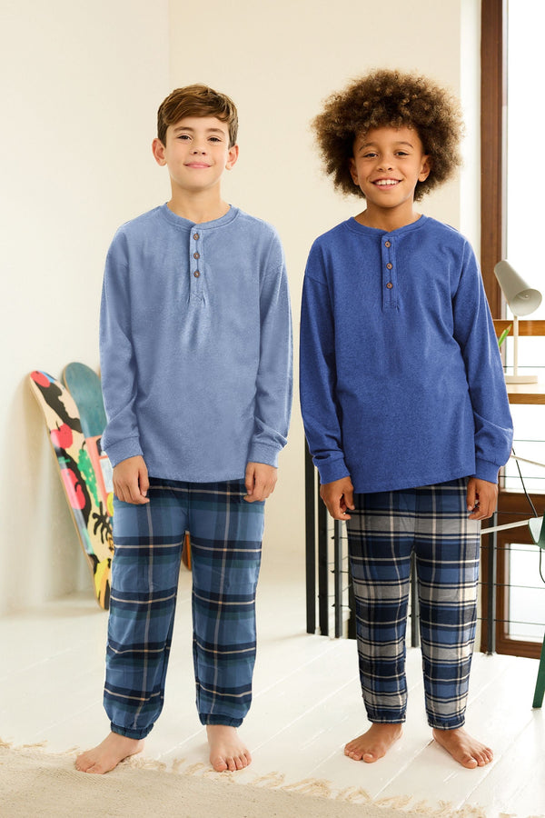 Blue Check Bottom 100% Cotton Pyjamas 2 Pack (3-16yrs)