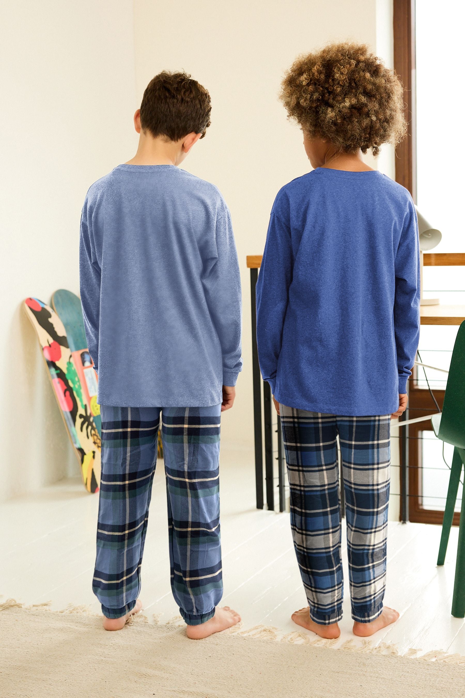 Blue Check Bottom 100% Cotton Pyjamas 2 Pack (3-16yrs)