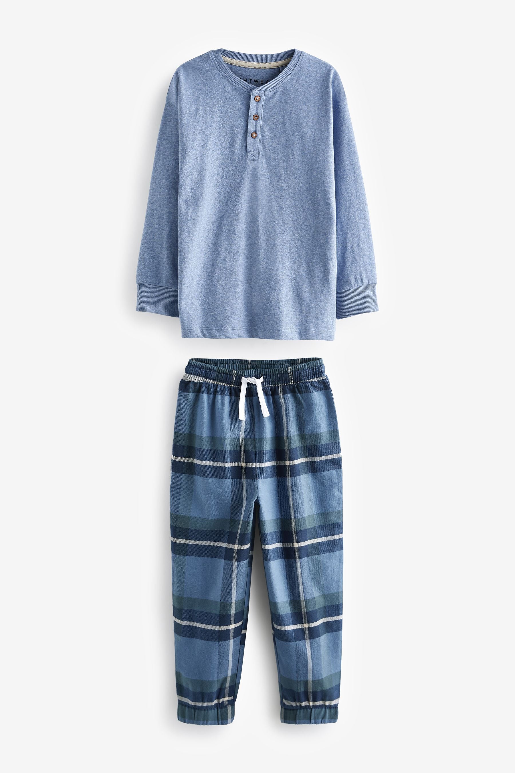 Blue Check Bottom 100% Cotton Pyjamas 2 Pack (3-16yrs)