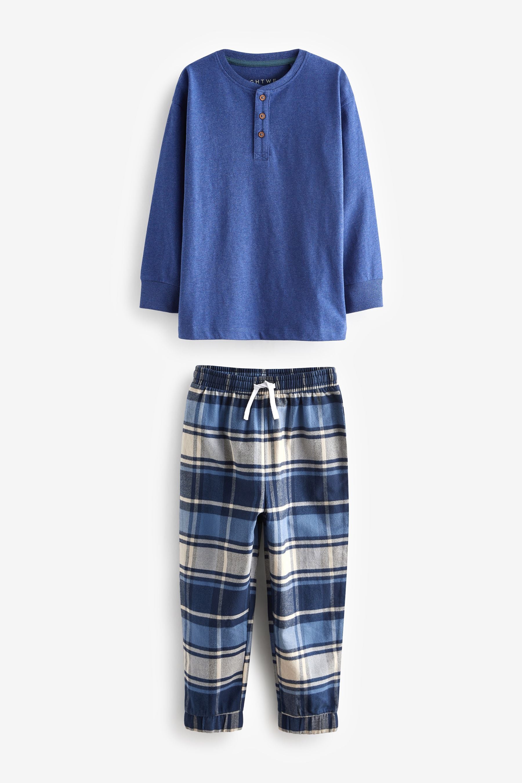 Blue Check Bottom 100% Cotton Pyjamas 2 Pack (3-16yrs)