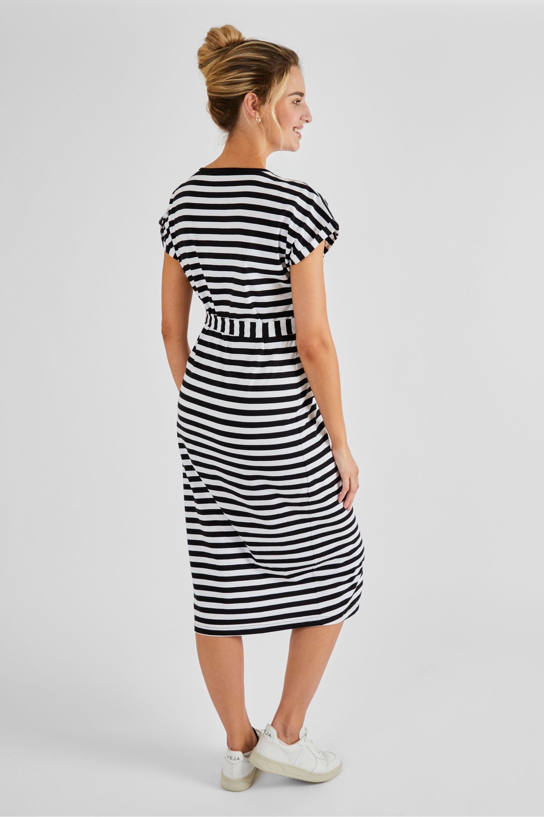 Black Cream Stripe JoJo Maman Bébé Maternity & Nursing Midi T-Shirt Dress