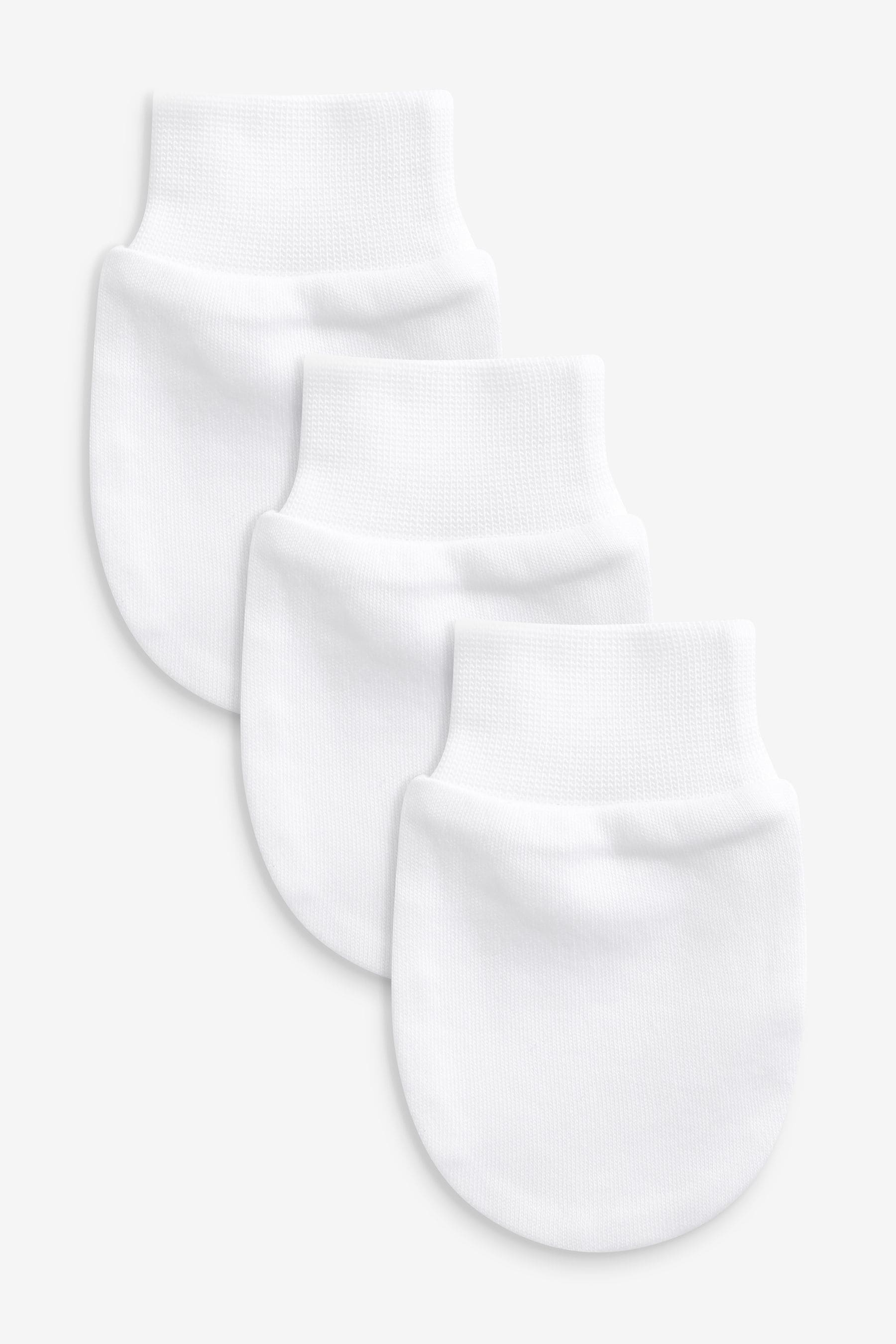 White 100% Cotton Baby Scratch Mitts 3 Pack