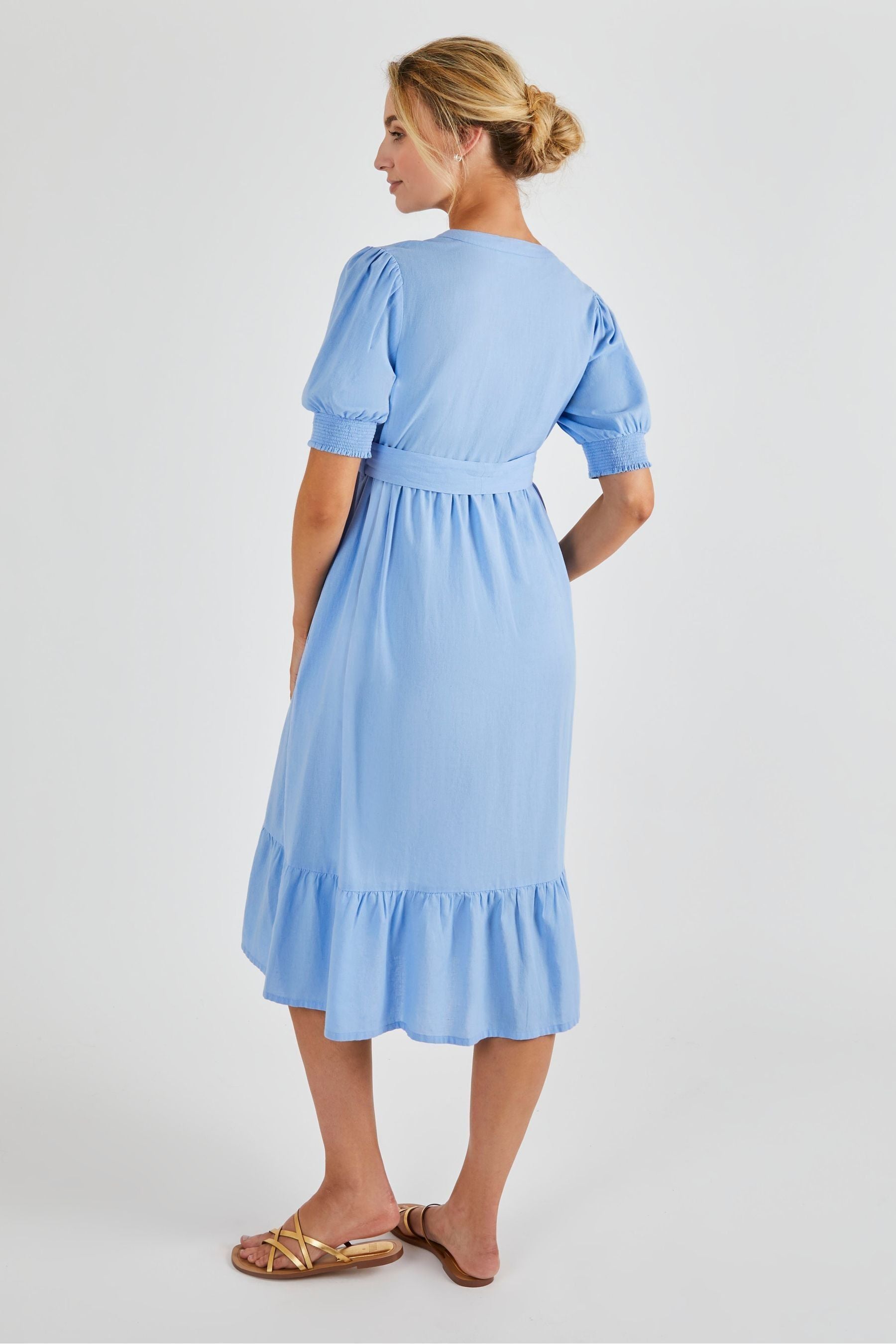 Blue JoJo Maman Bébé Linen Blend Maternity Midi Dress