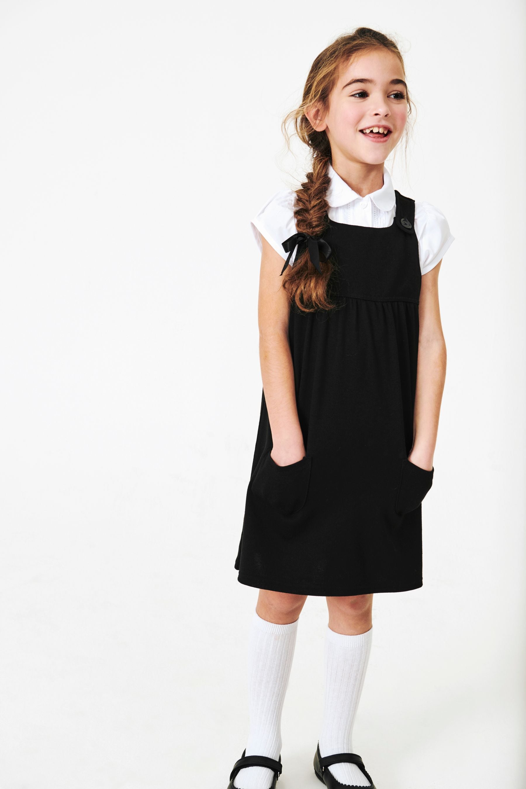 Black Jersey Stretch Pinafore School Dress (3-14yrs)