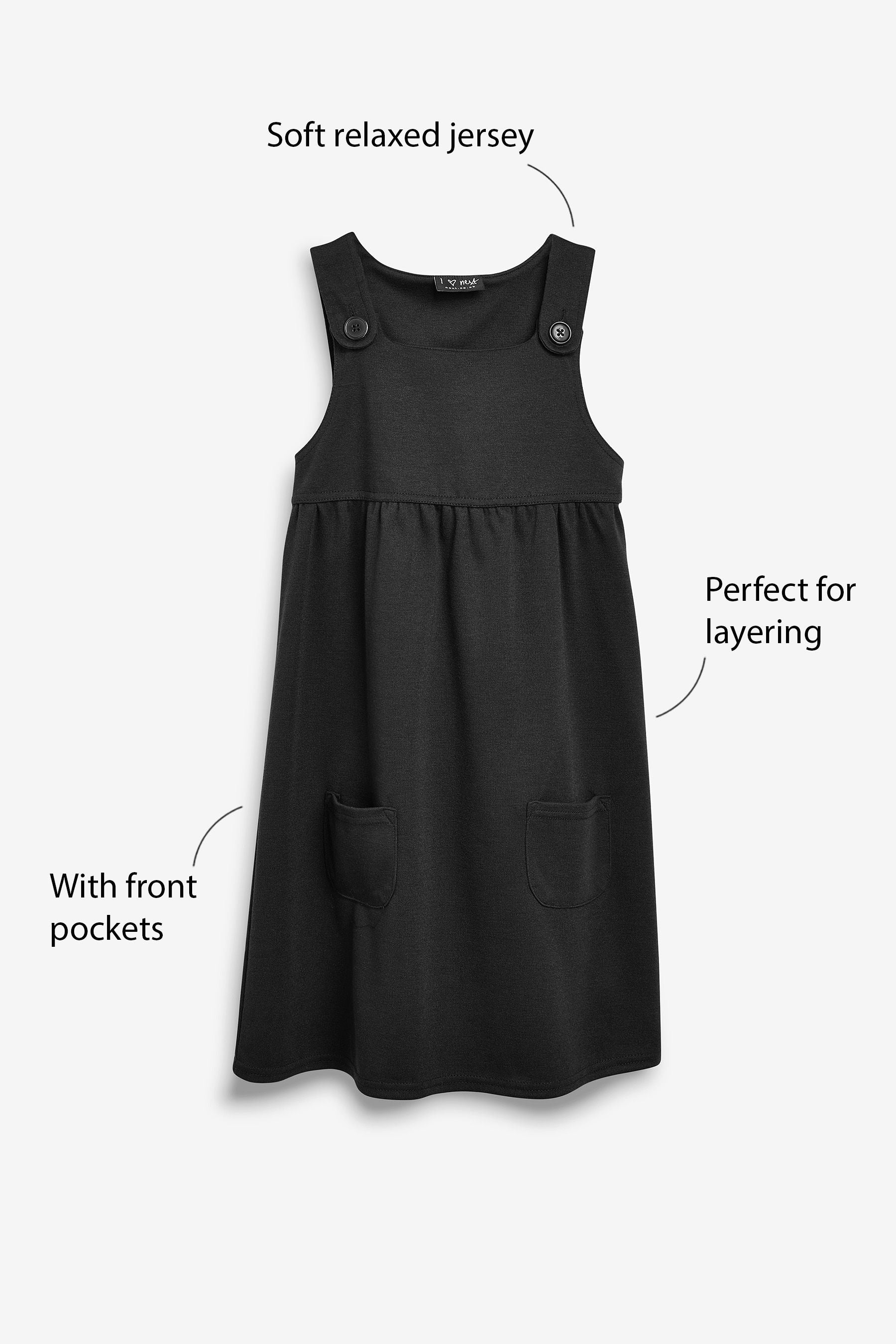 Black Jersey Stretch Pinafore School Dress (3-14yrs)