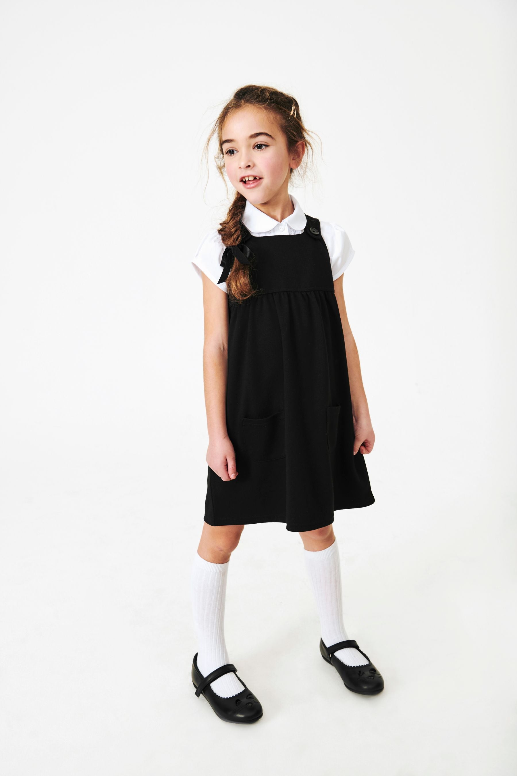 Black Jersey Stretch Pinafore School Dress (3-14yrs)