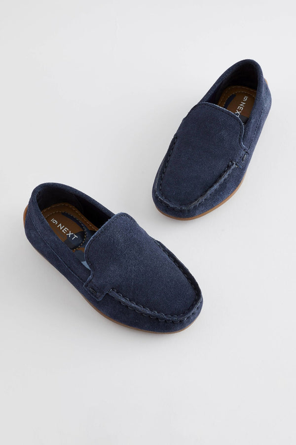 Navy Blue Standard Fit (F) Suede Slip On Loafer Shoes