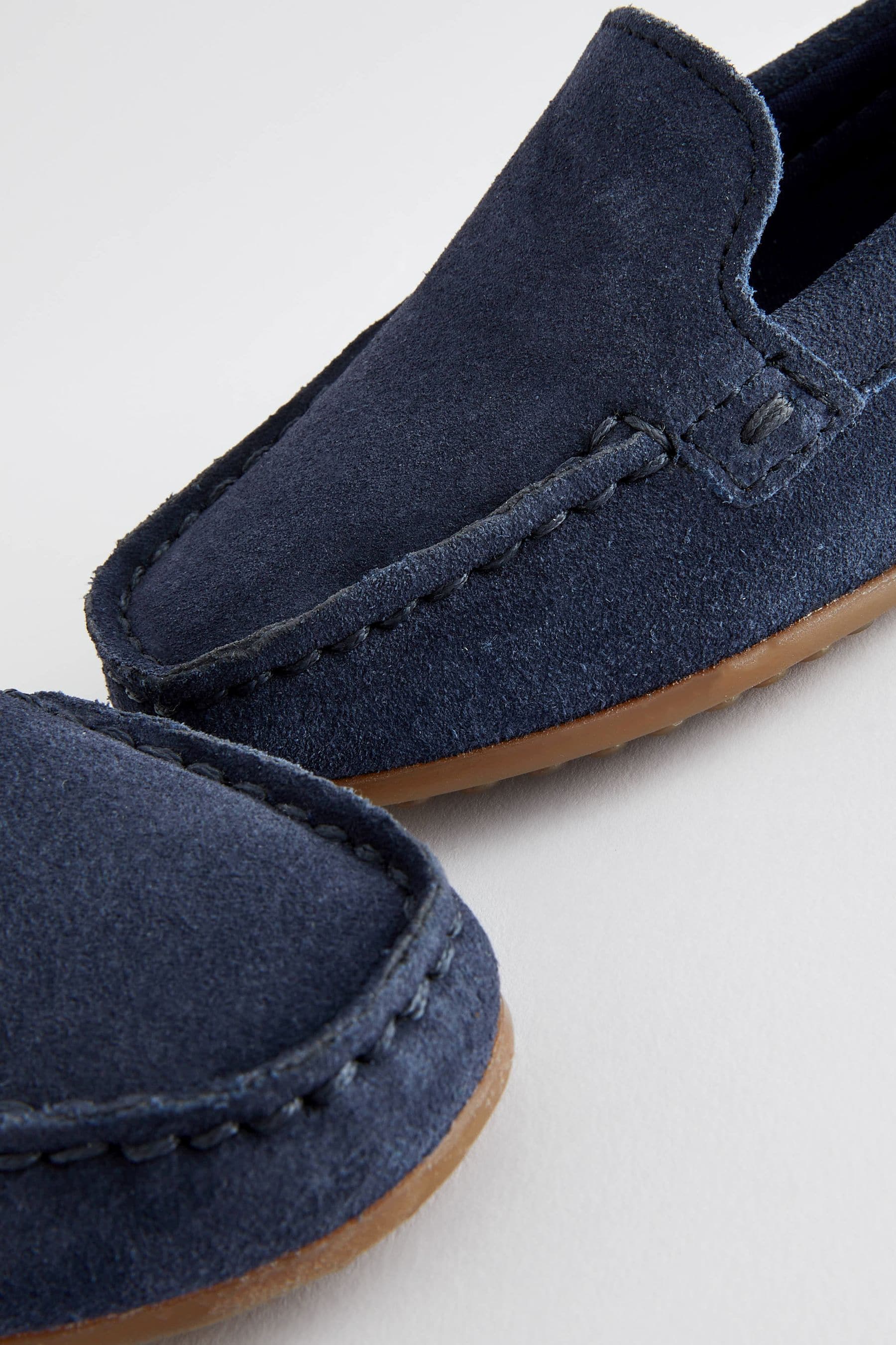 Navy Blue Standard Fit (F) Suede Slip On Loafer Shoes