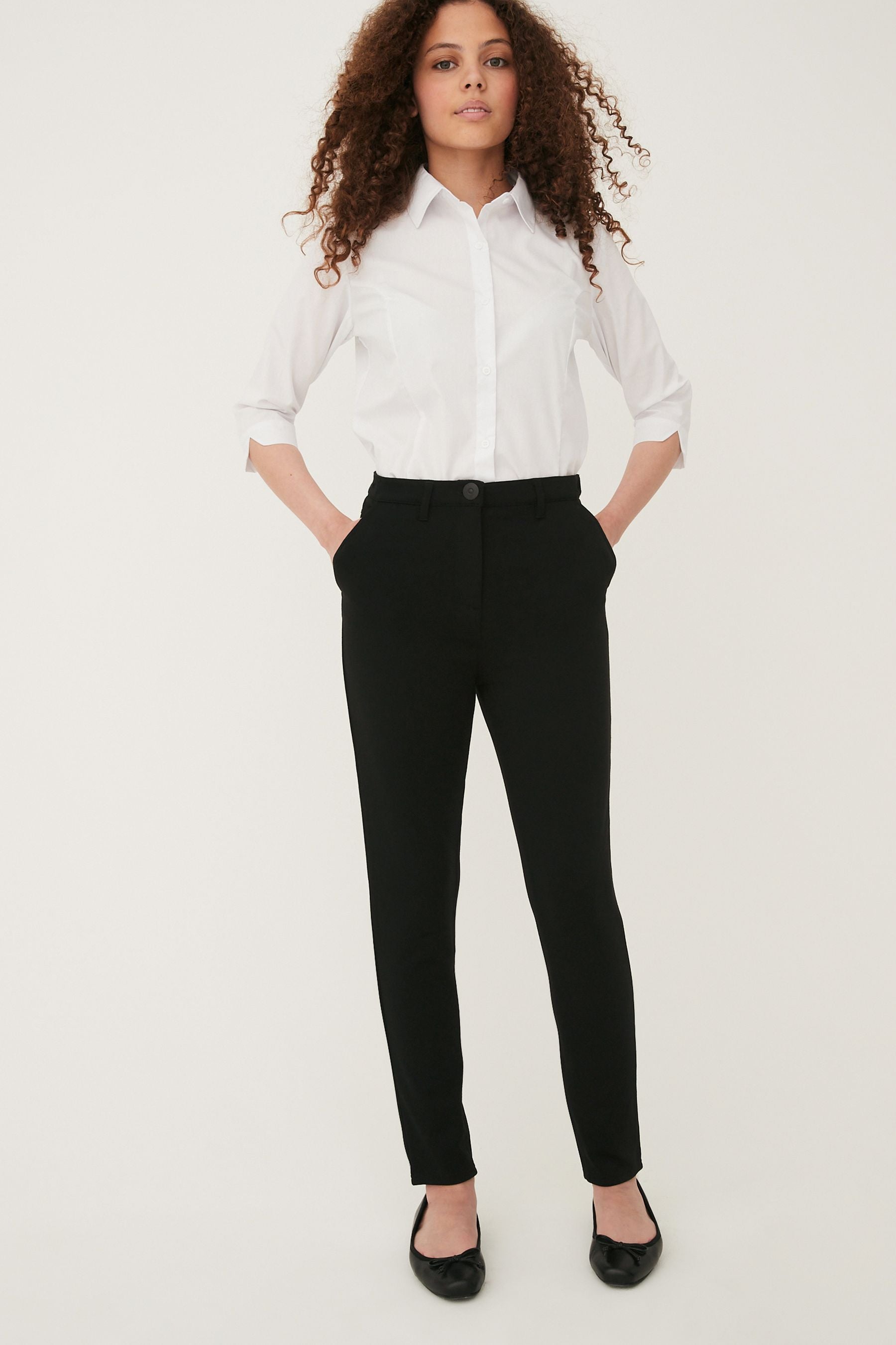 Black Senior High Waist Stretch School Trousers (9-18yrs)