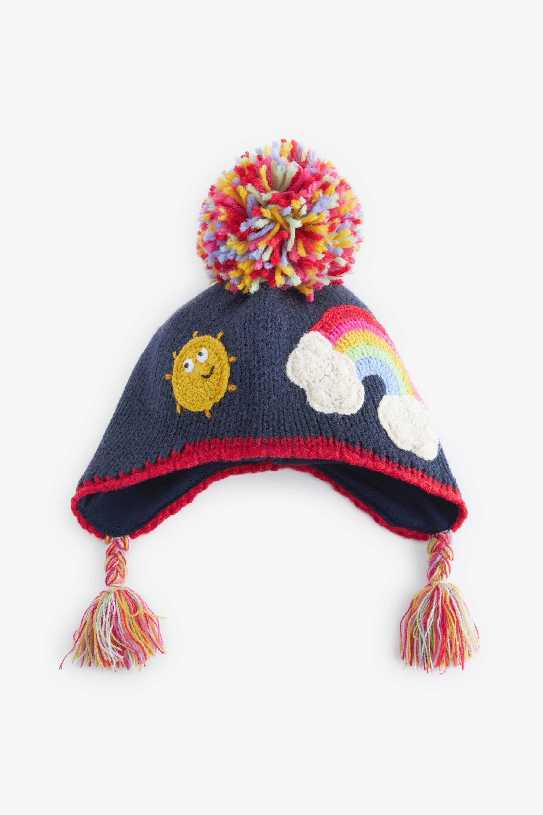 Navy Blue Rainbow Trapper Hat (3mths-6yrs)