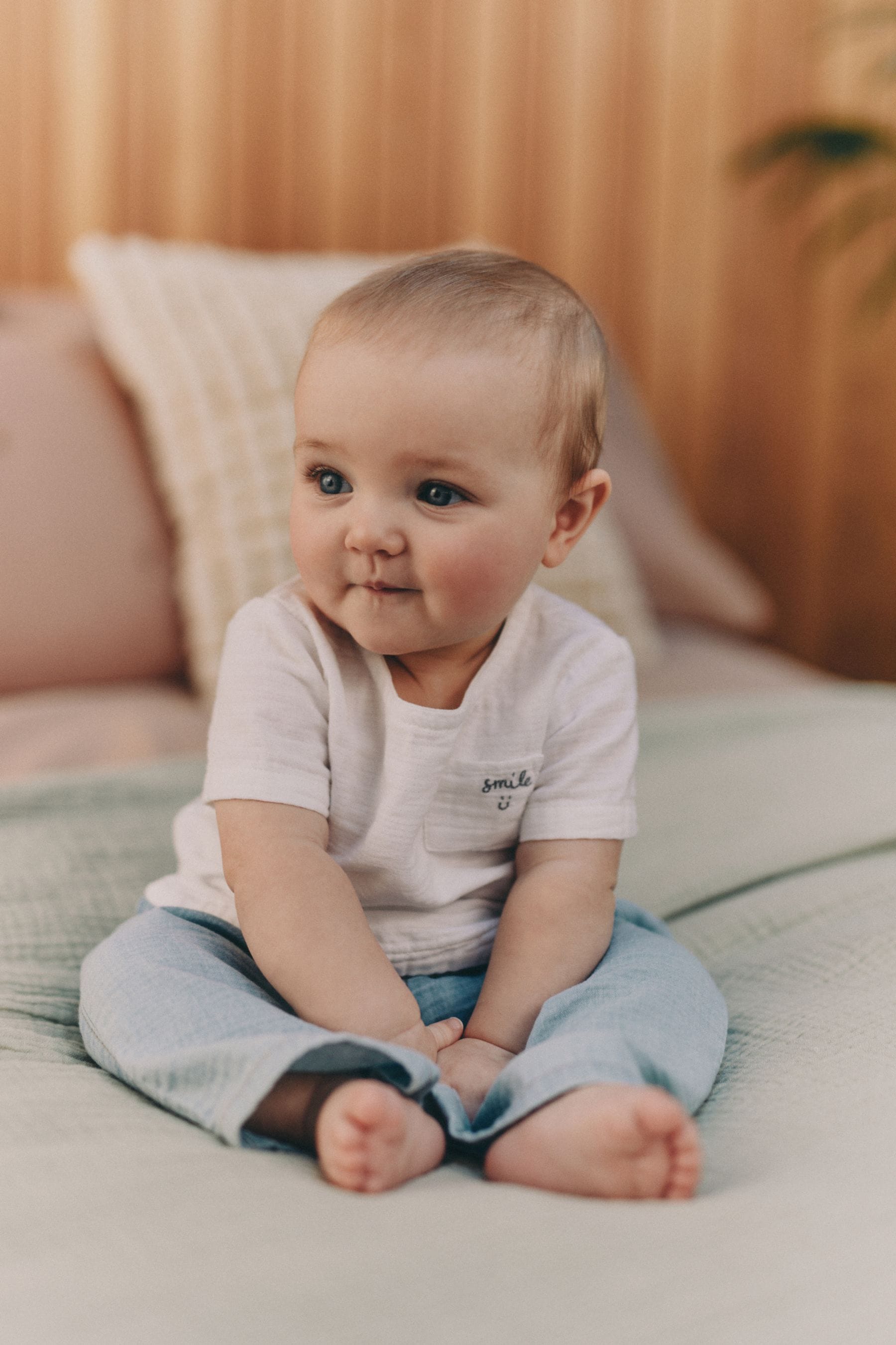 Denim/White 100% Cotton Top and Trousers Baby Set (0mths-2yrs)