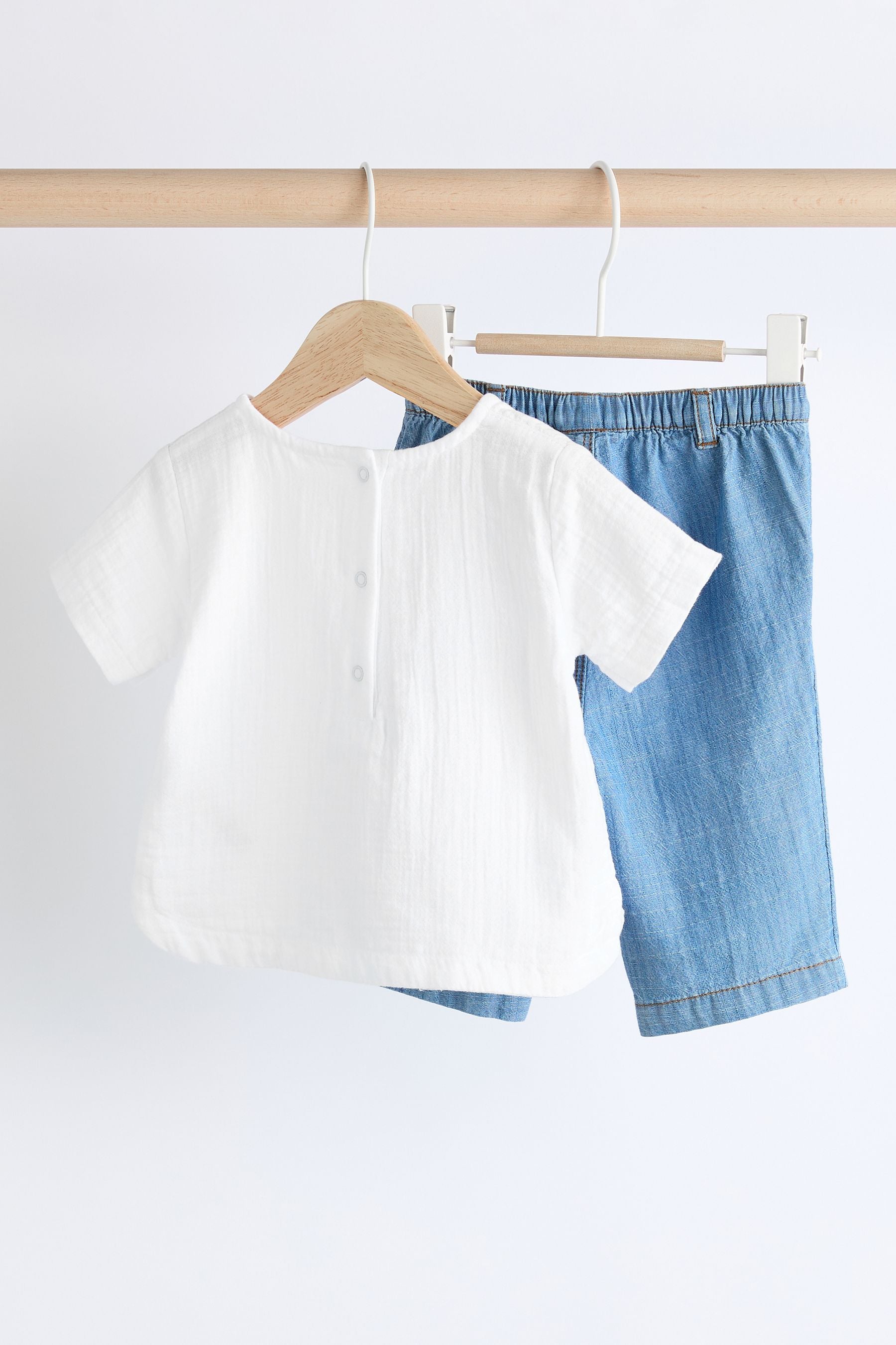 Denim/White 100% Cotton Top and Trousers Baby Set (0mths-2yrs)