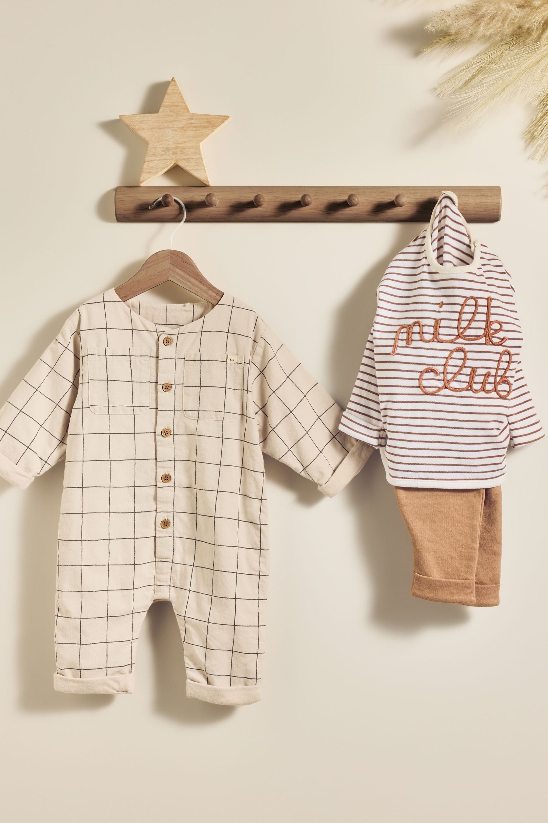 Neutral Check Woven Romper (0mths-2yrs)