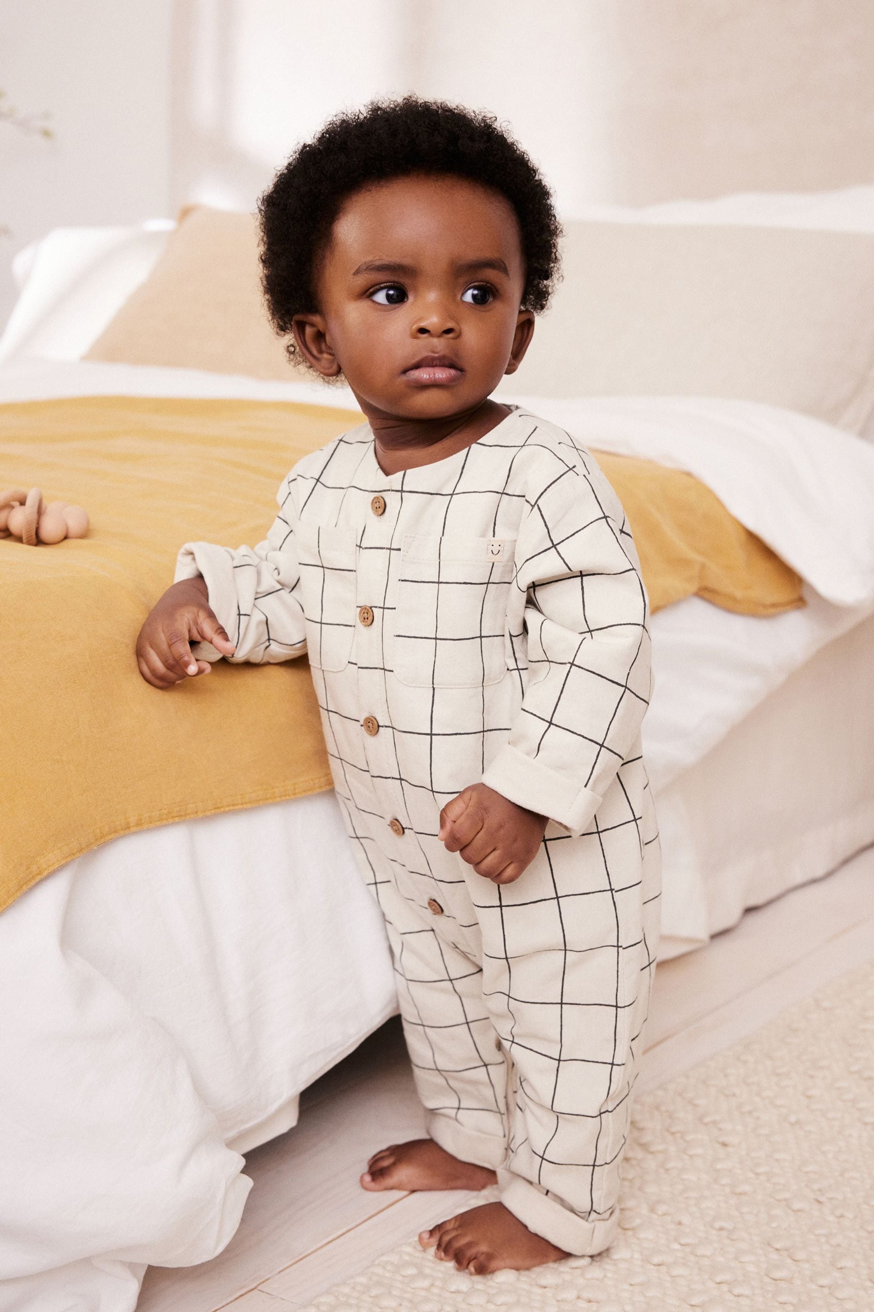 Neutral Check Woven Romper (0mths-2yrs)