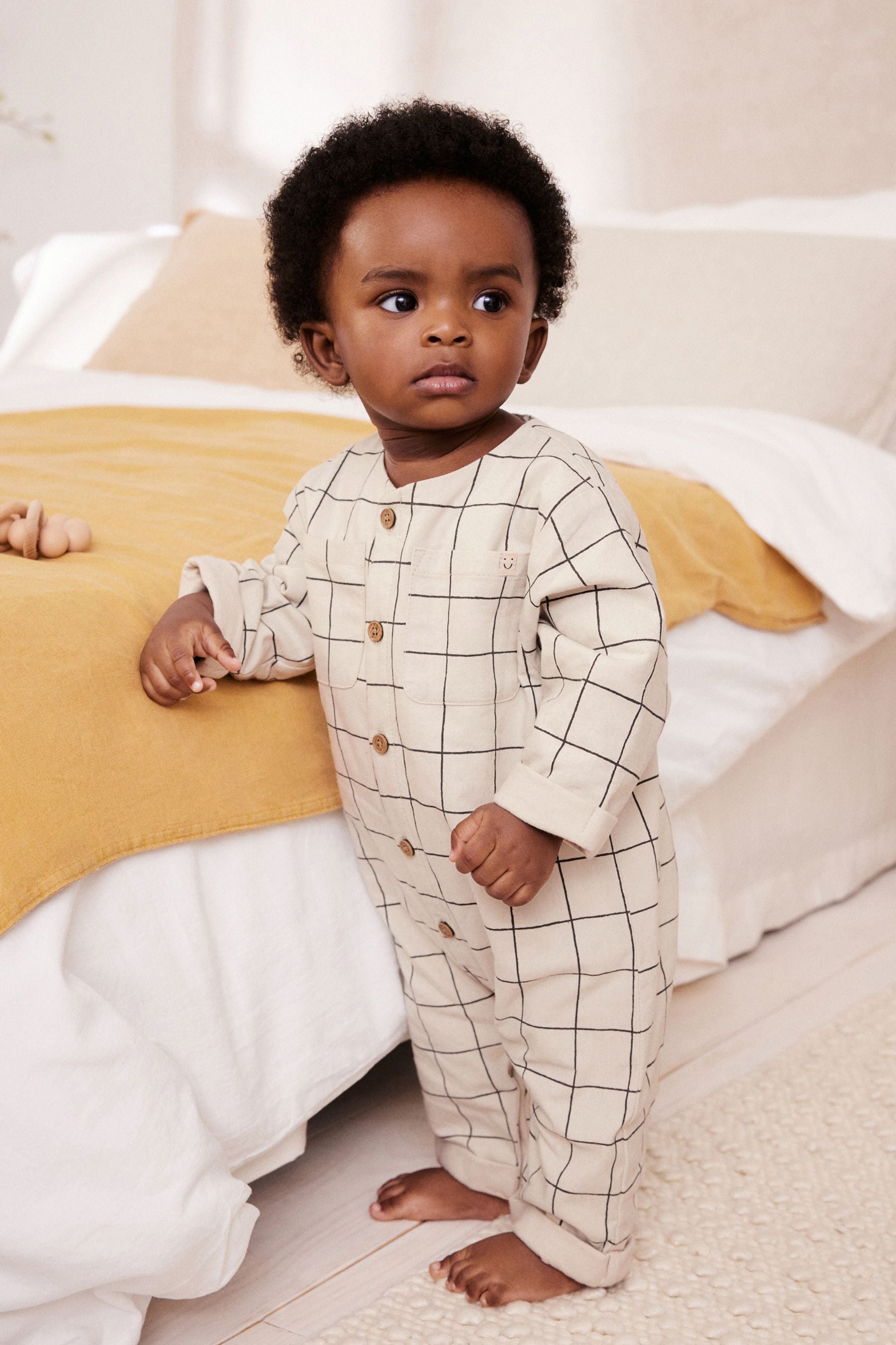 Neutral Check Woven Romper (0mths-2yrs)